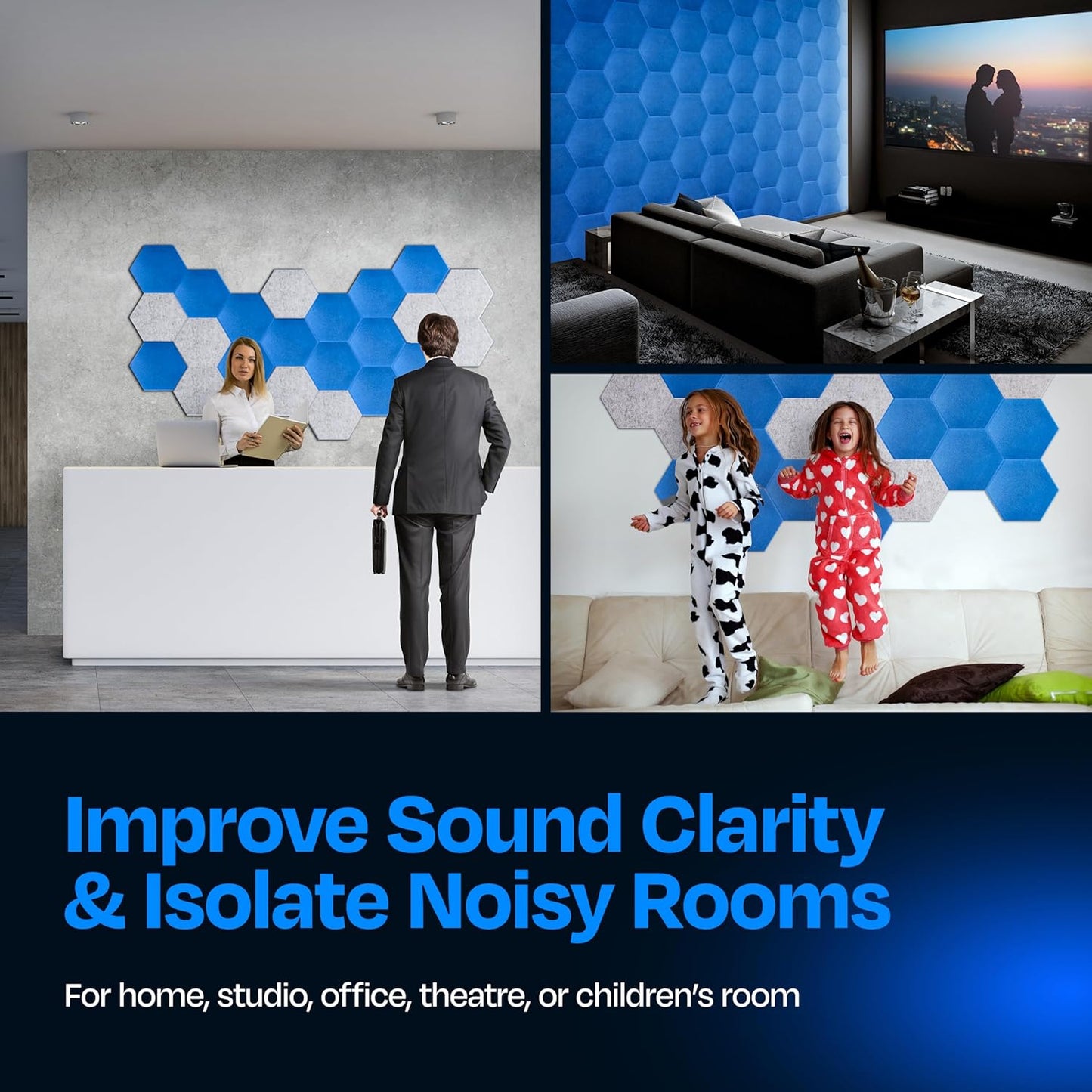 Acoustic Panels 12-Pack Soundproof Wall Panels 12"X10.4"X0.4" Sound Panels High Density Sound Dampening Panels - [Grand Blue Hexagon]