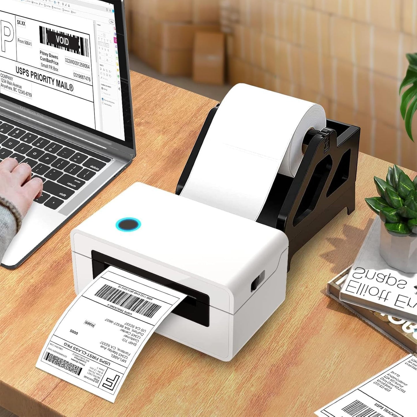 Roll [4 x 6 inch] x [500 Thermal Labels] Direct White Strong Adhesive Perforated Postage Shipping Printer Compatible with Zebra SNBC Epson Rollo (500 Labels, 1 Roll)