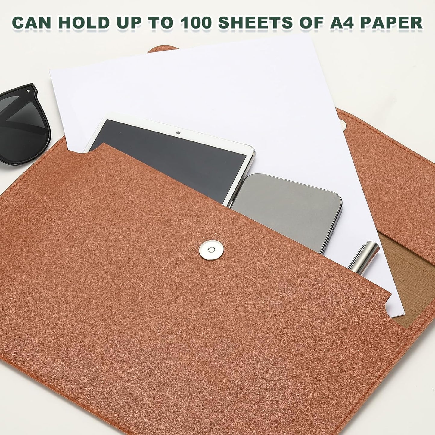 PATIKIL PU Leather A4 File Folder, Document Holder Filing Organizer Portfolio Envelope Folder Case with Snap Closure for Letter Receipt Style 2, Brown