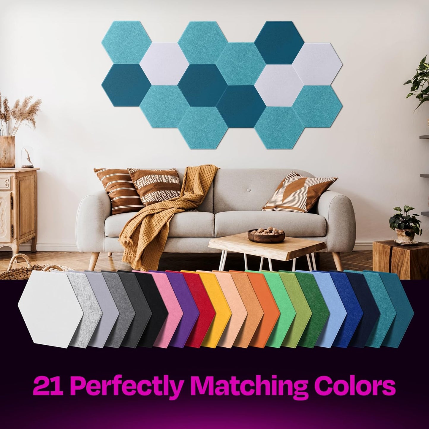 Acoustic Panels 12-Pack - 14"X12.1"X0.4" Soundproof Wall Panels - High Density Sound Dampening - Light Turquoise Hexagon