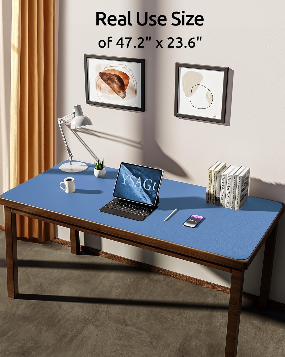 YSAGi Leather Desk Protector, Office Mat, Large Mouse Mat, Non-Slip PU Leather Blotter, Laptop Desk Mat, Waterproof Writing Pad for Office and Home (Sea Blue, 47.2" x 23.6")
