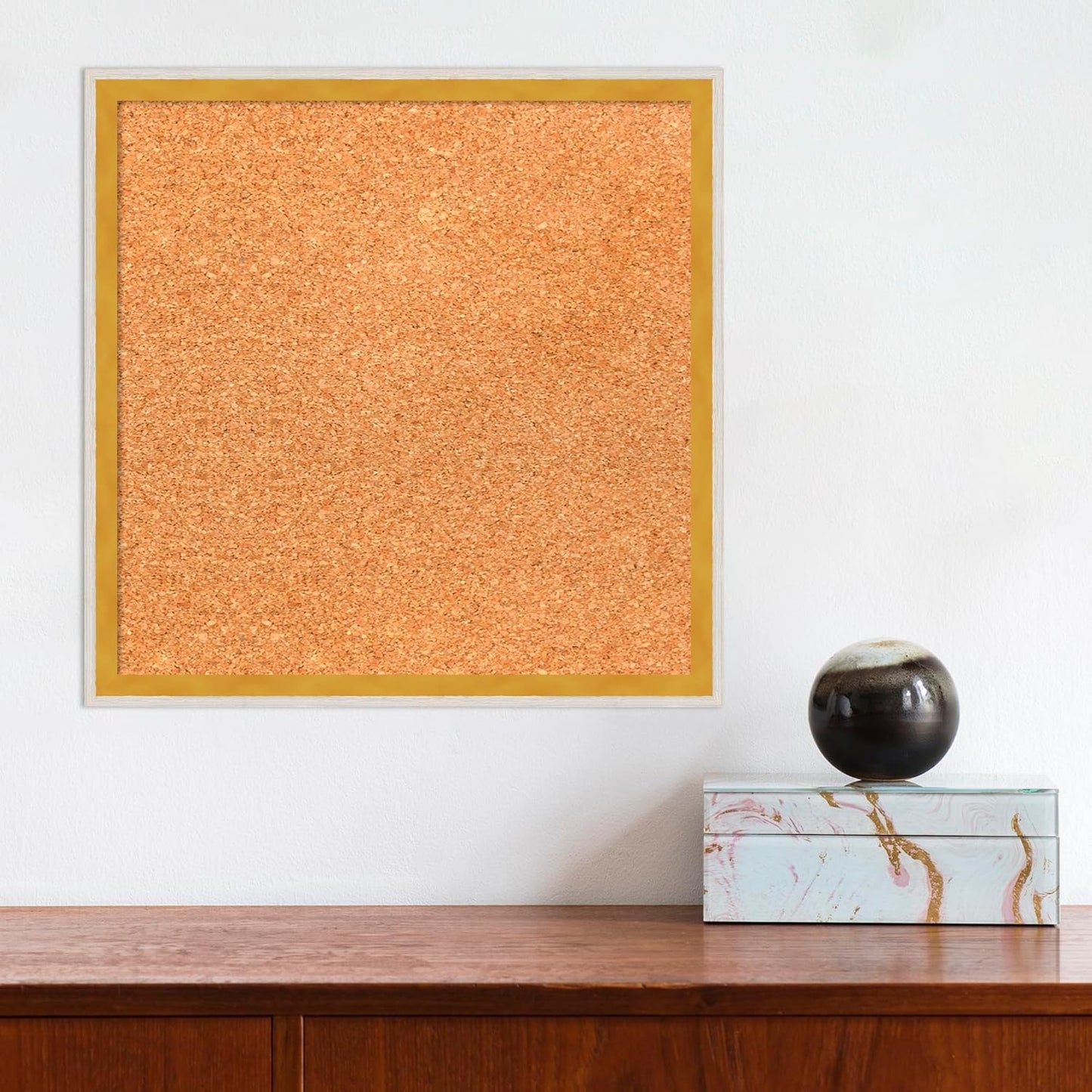 Amanti Art Natural Cork Board for Wall, 15x15 Vision Board with White Frame, Small Corkboard Office Decor for Home Organization, Modern Corkboard Pinboard to Display Items for Home Organization in