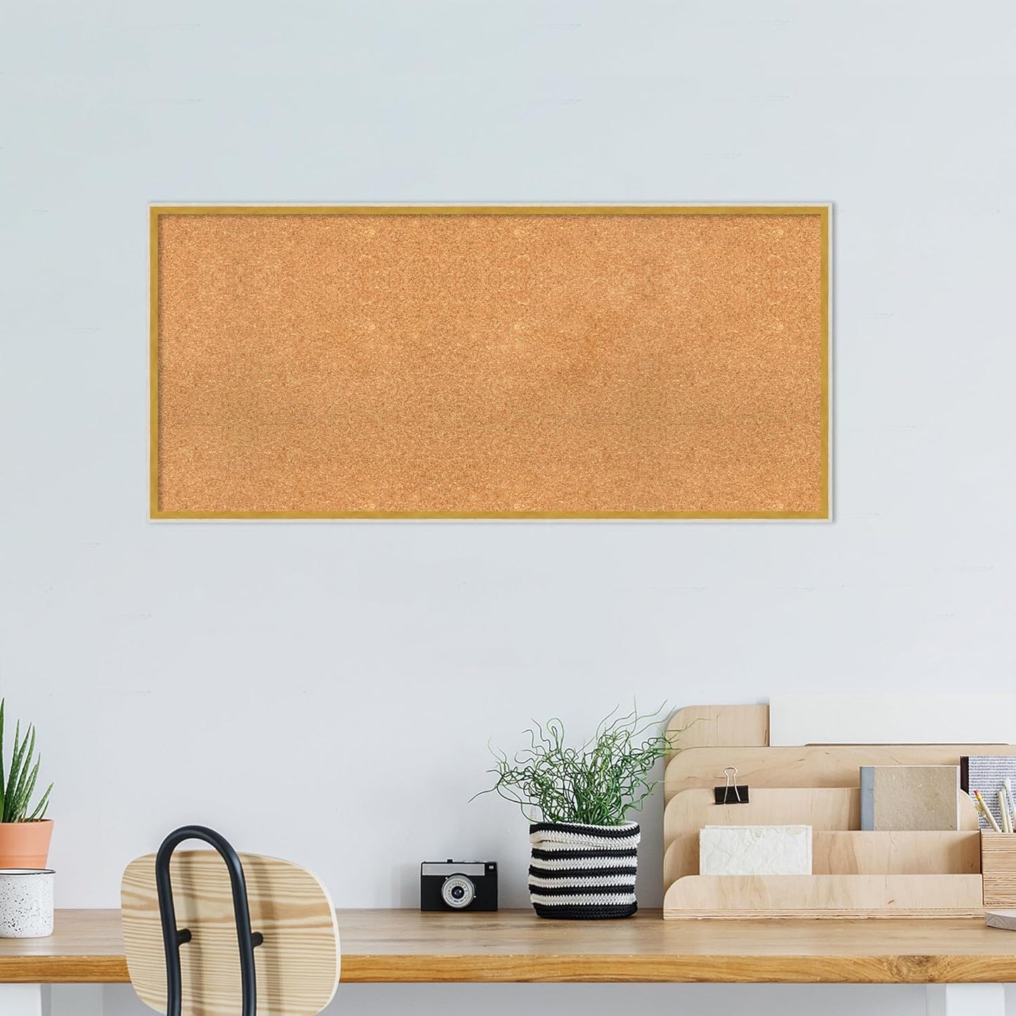 Amanti Art Natural Cork Board for Wall, 21x45 Vision Board with White Frame, Oversize Corkboard Office Decor for Home Organization, Modern Corkboard Pinboard to Display Items for Home Organization in
