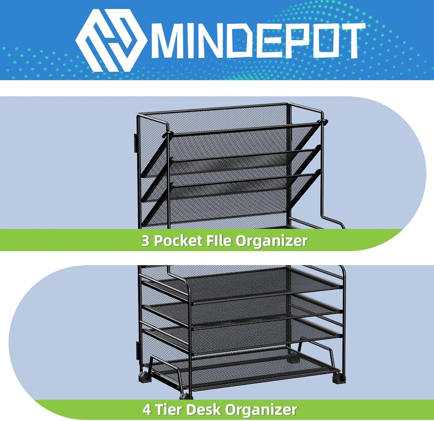 4-Tier Paper Organizer + 3-Pocket File Holder + Drawer + Pen Holders, Desktop File Organizers Paper Tray for Office Supplies School Classroom Organization (Black, No Drawer & Pen Holder)