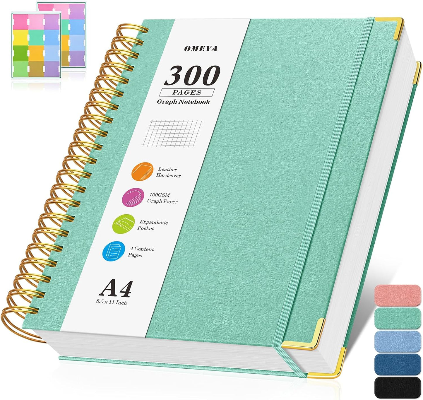 Graph Paper Notebook, Spiral Grid Notebook 8.5" X 11", Hardcover Leather Journal 300 Pages, 100GSM Thick Grid Paper Notebook, Large A5 Graphing Notebook Journal for Women Men Writing Engineering Work