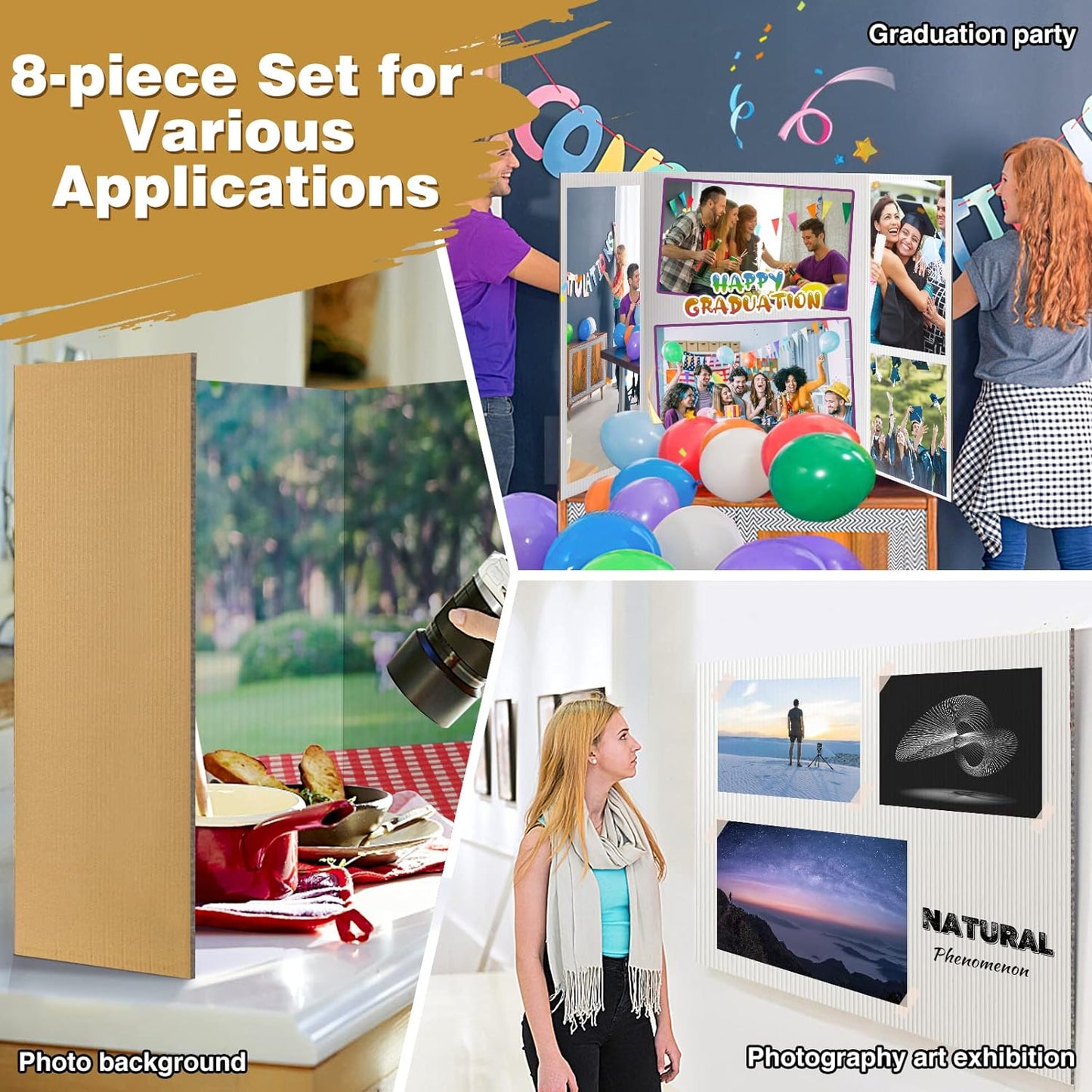 8 PCS Trifold Poster Board- Large 40" x 28" Tri Fold Display Board Hard & Thick White Presentation Cardboard for Science Fair, School Projects, and Business Presentations Supply