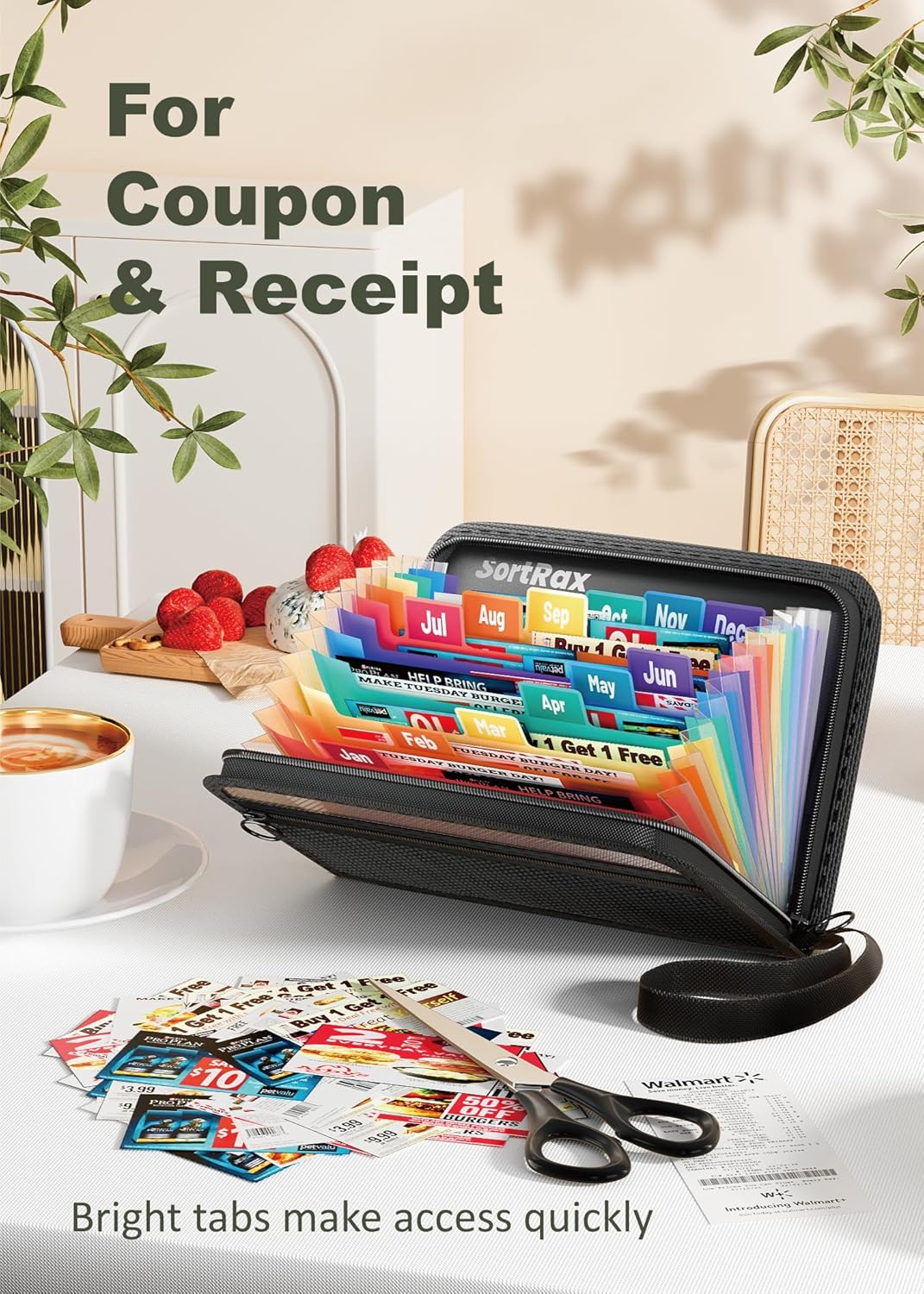 Small Receipt Coupon Organizer, A6 Size 12 Pockets Accordion File Organizer, 8X5.3 Inches, Zipper Closure