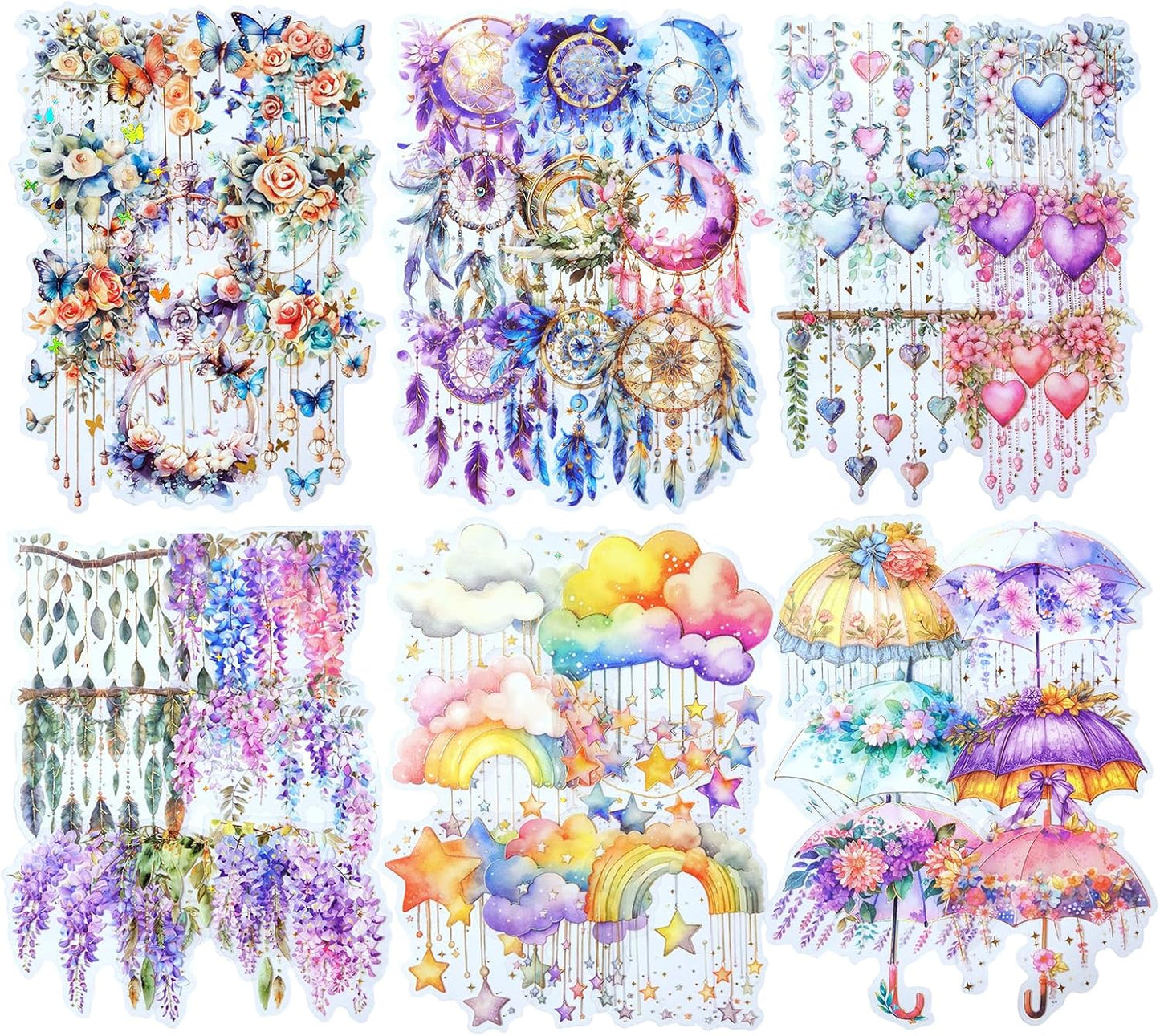 Fairy Tale PET Sticker Set, 60PCS Fantasy Scrapbook Supplies with Gold Foil Accents Waterproof Journal Stickers for DIY Crafts, Planners, and Collages