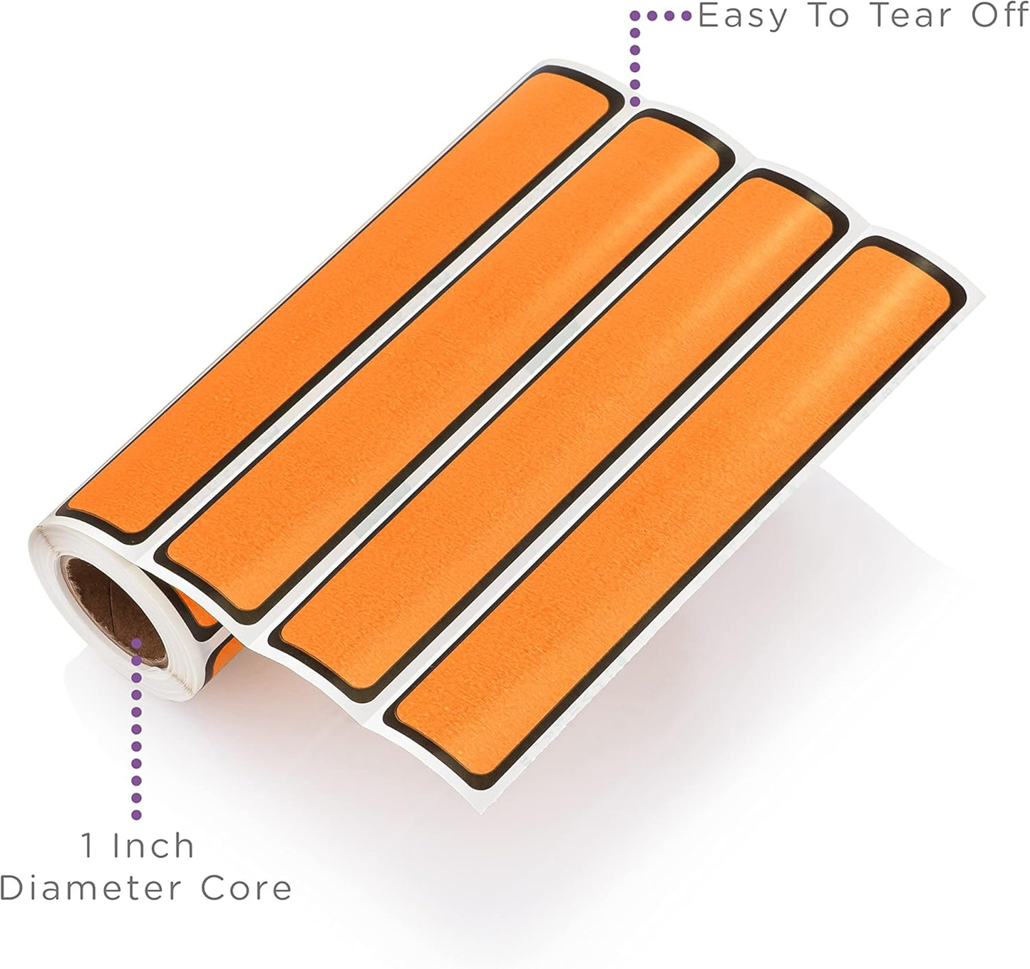 Carstens Adhesive Sticker Labels, 5 3/8” x 1”, Binder Labels for 1” Ring Binder Spines, Orange, Roll of 200