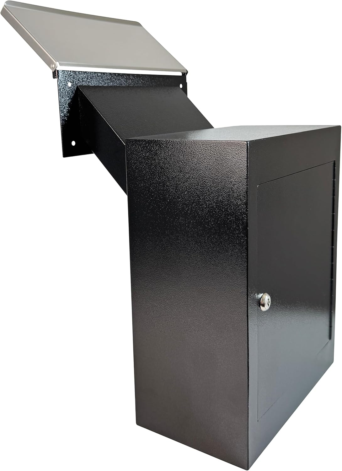 Through-The-Wall Drop Box with Rainproof Cover | Heavy Duty Through Wall Mailbox with 10-Inch Adjustable Chute | Rainproof Locking Drop Safe for Mail, Rent, Checks, Cash, and Keys, Black