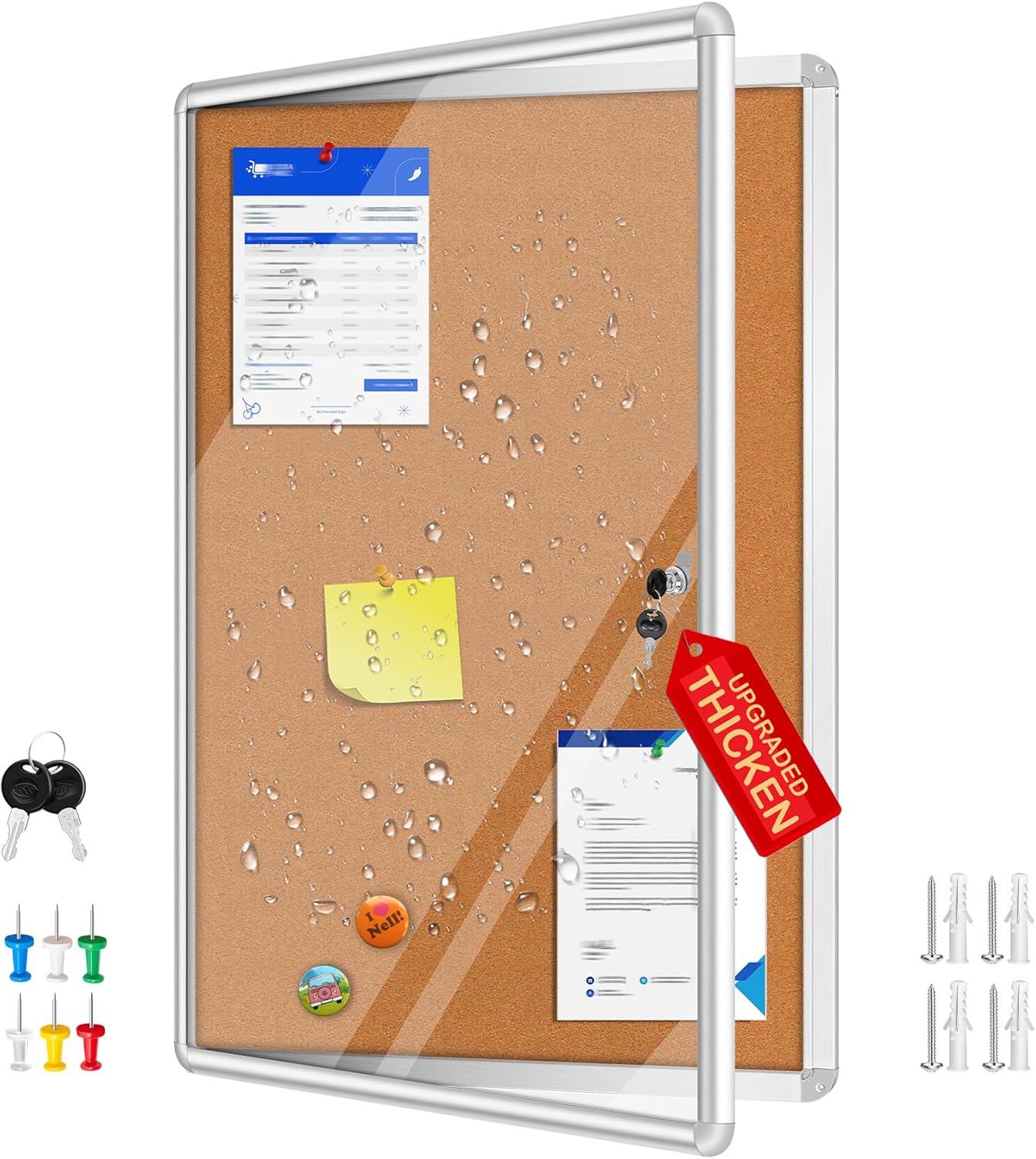 Magula 36"x24" Enclosed Cork Bulletin Board Tamper-Proof Dispaly Case, Aluminium Frame, Shatter Resistant Lockable Bulletin Board, Enclosed Cork Board for School, Office, Commercial, Hospital etc