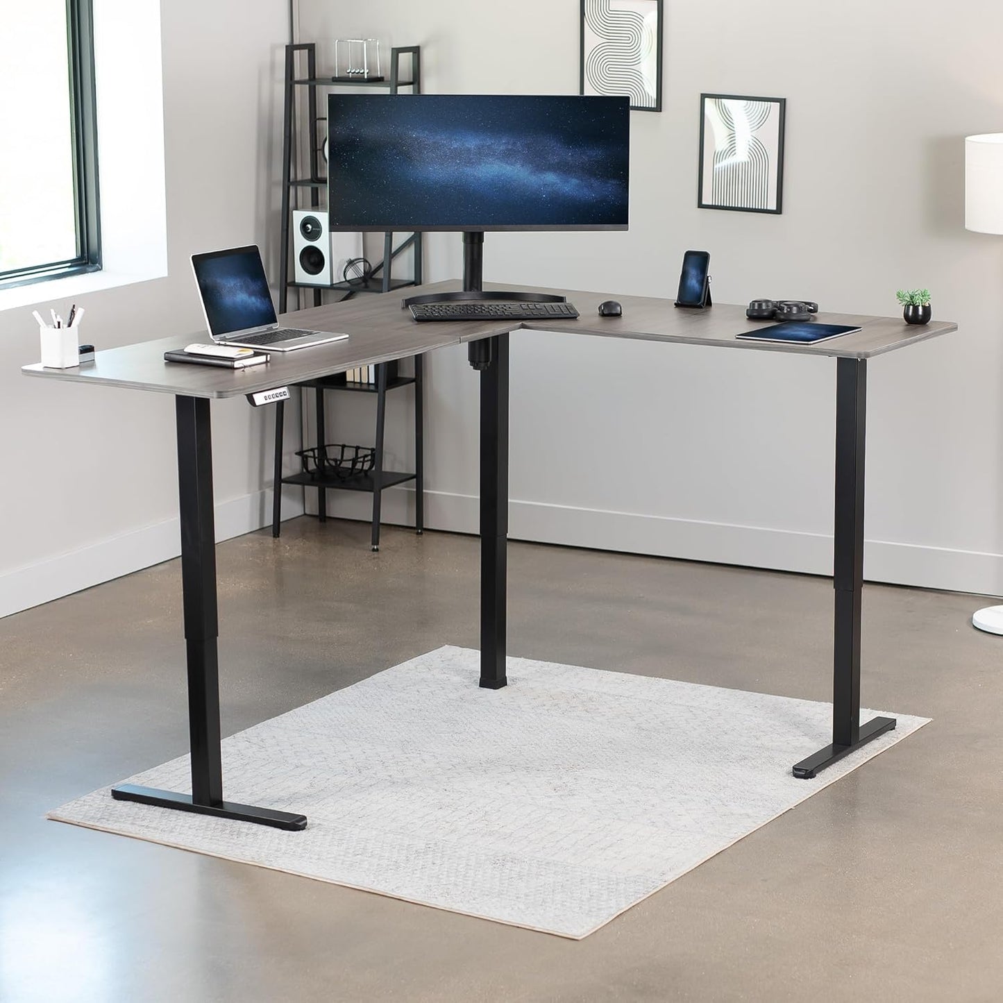 VIVO Electric Corner L-Shaped 75 x 63 in Standing Desk, Memory Height Adjustment, Dark Gray Top Black Frame, DESK-E3CTG-75