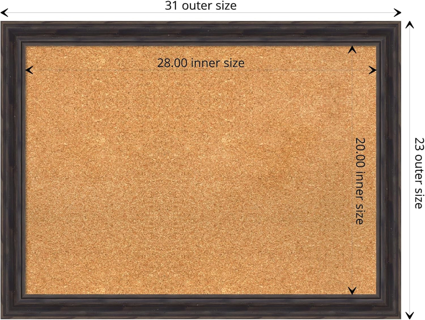 Amanti Art Natural Cork Board for Wall, 23x31 Vision Board with Brown Wood Frame, Medium Corkboard Office Decor for Home Organization, Rustic Farmhouse Corkboard Pinboard to display items for home