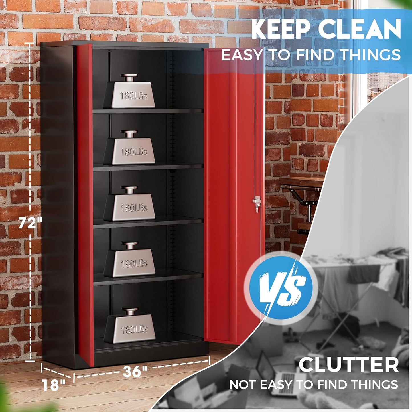 Greenvelly Metal Cabinet with 2 Doors and Adjustable Shelves, 72”H Steel Storage Cabinet, Locking Tall Metal Storage for Office, Home, Garage, School