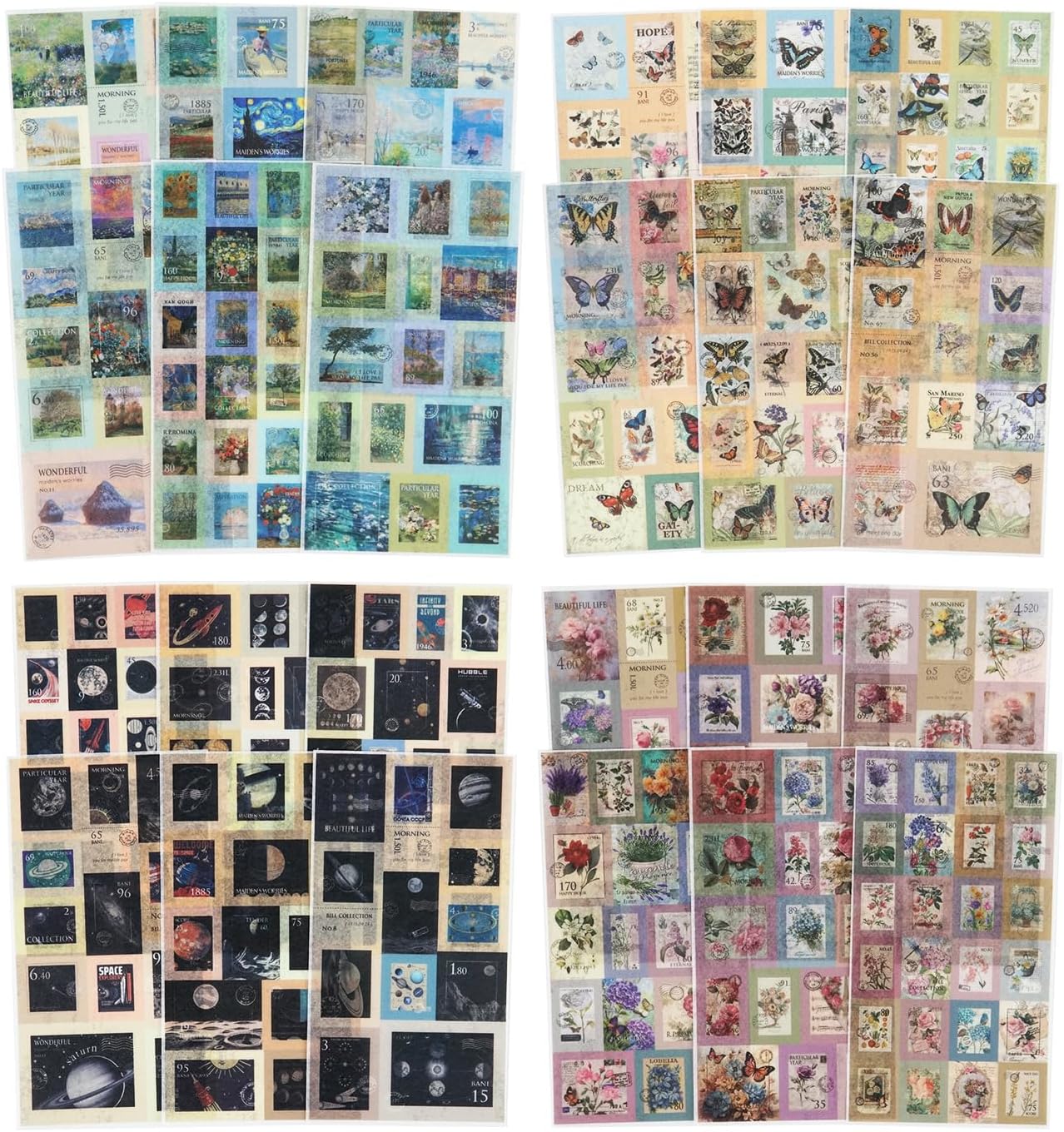 24Pcs Retro Stamp Washi Stickers, Vintage Stickers for Scrapbooking, DIY Crafts, Journaling Supplies & Junk Journal Ephemera