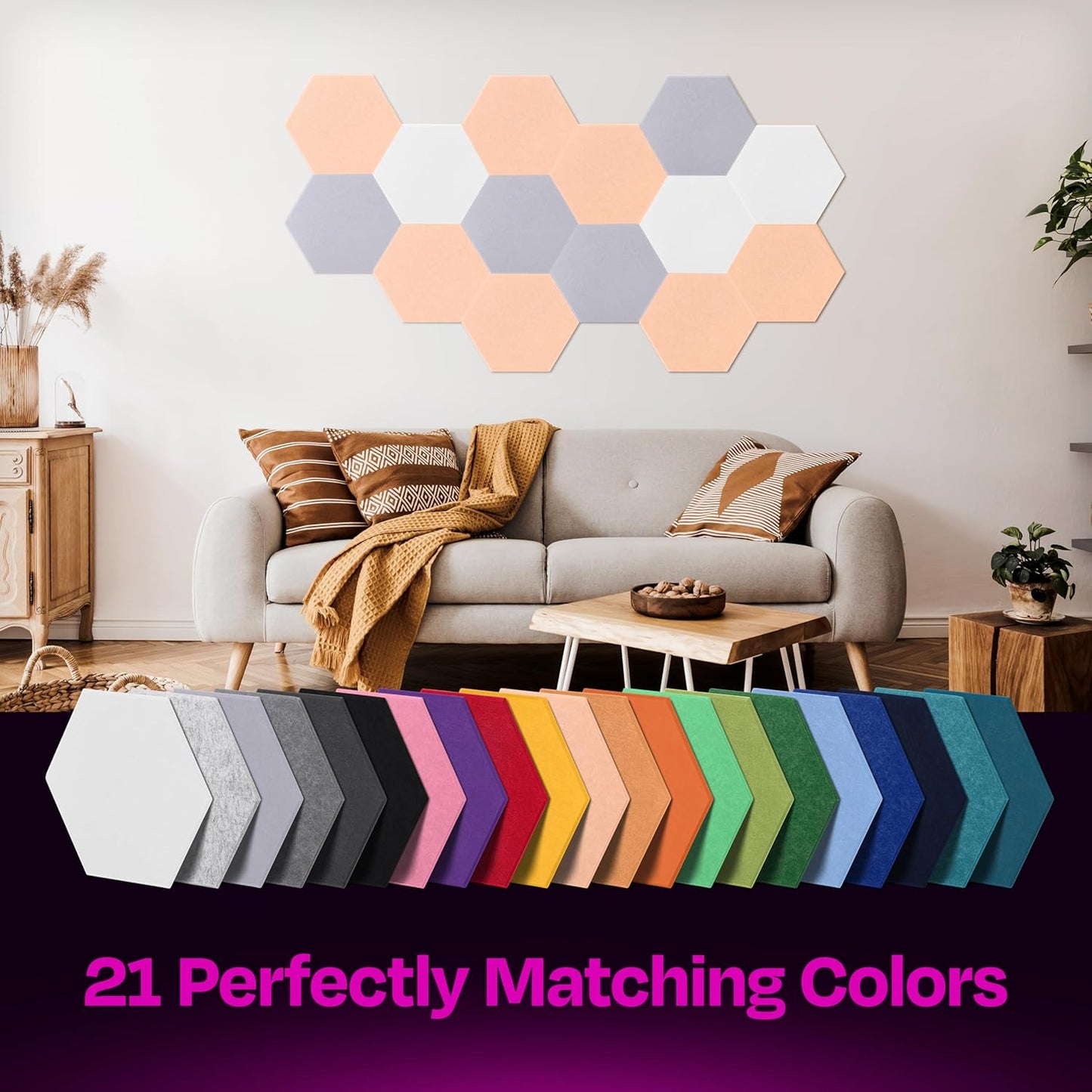 Acoustic Panels 12-Pack Soundproof Wall Panels 12"X10.4"X0.4" Sound Panels High Density Sound Dampening Panels - [Peach Beige Hexagon]