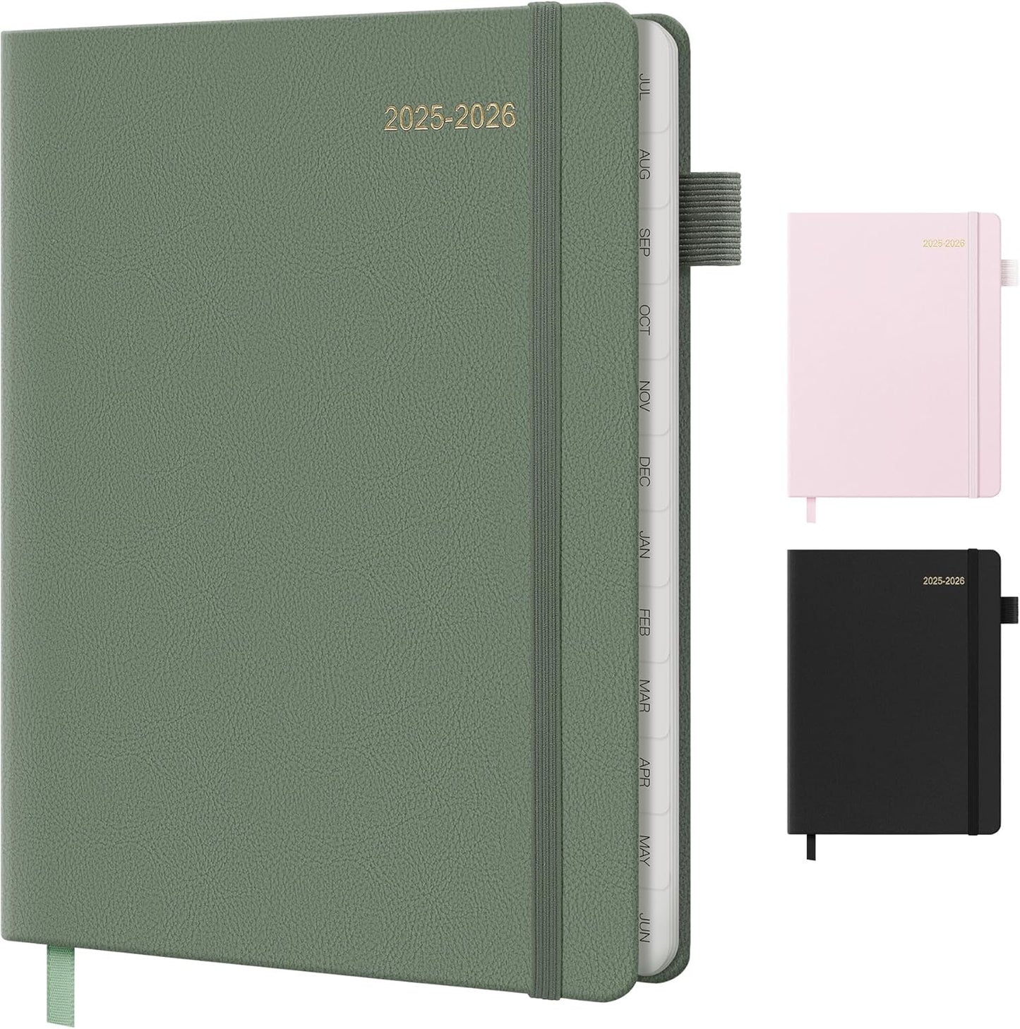 2025-2026 Planner for Women, Lather Weekly & Monthly Organizer, July 2025-June 2026, Hardcover with Gold Foil, Tabs, and Inspirational Pages - Ideal for Professionals, Green