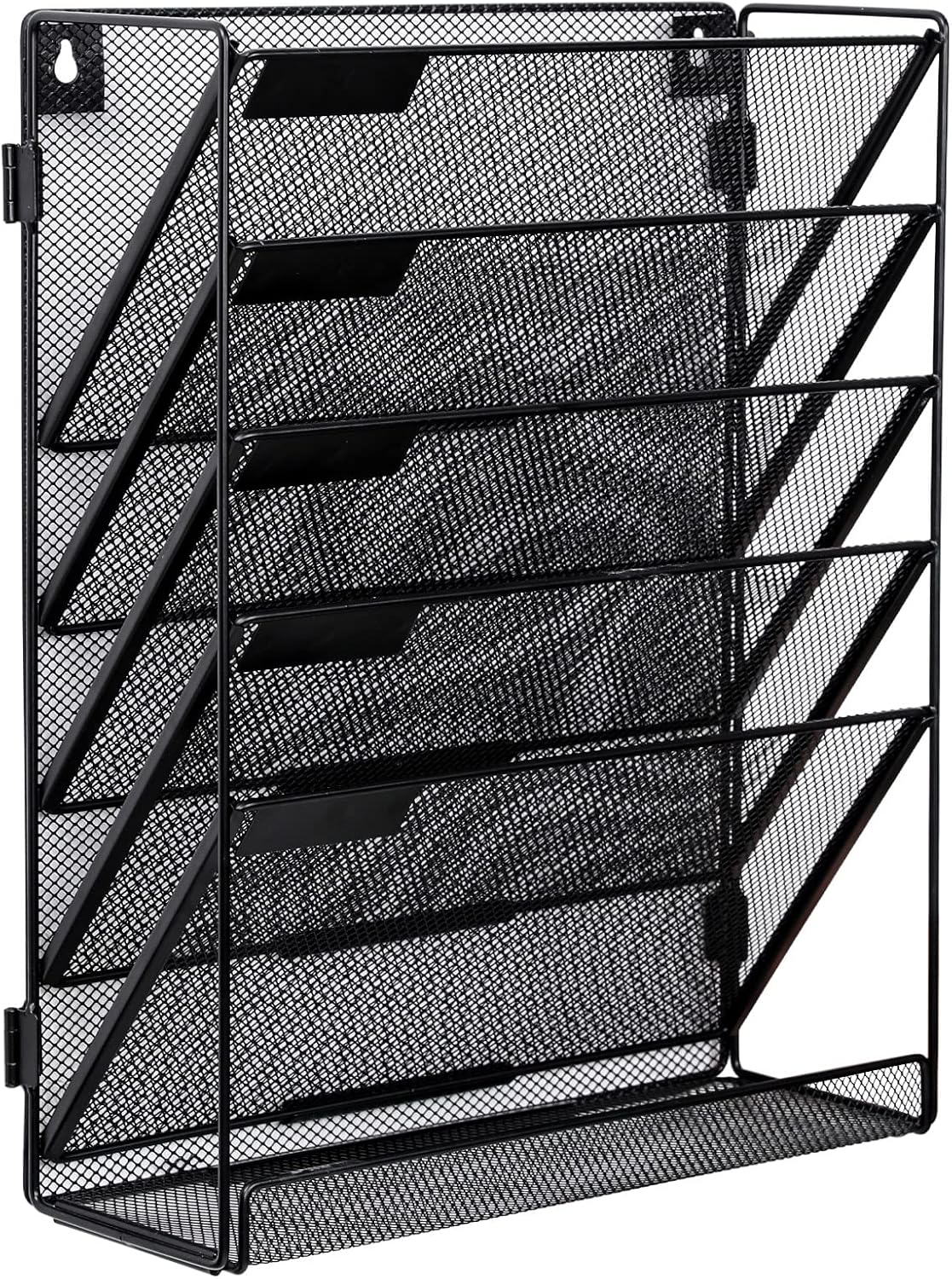 EasyPAG 5-Tier Wall File Holder, Mesh Hanging Folder Organizer with Classify Label, Versatile Desk File Organizer for Office Home, Vertical Wall Mounted Mail Sorter, Easy Assembly, 2 Pack Black