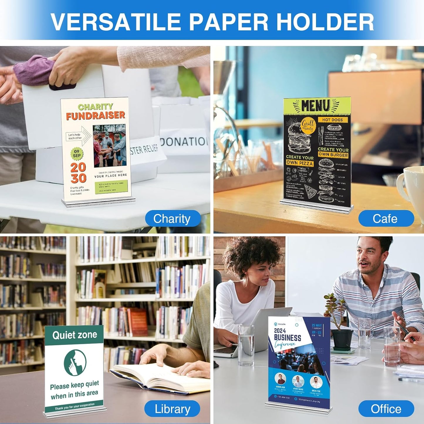 Daofary 12 Pack Acrylic Sign Holder 4 x 6, Double-Sided Stand up Table Top Sign Holders, Clear Acrylic Picture Frame Menu Flyer Paper Holder Display Stand for Office Business Store Wedding Party