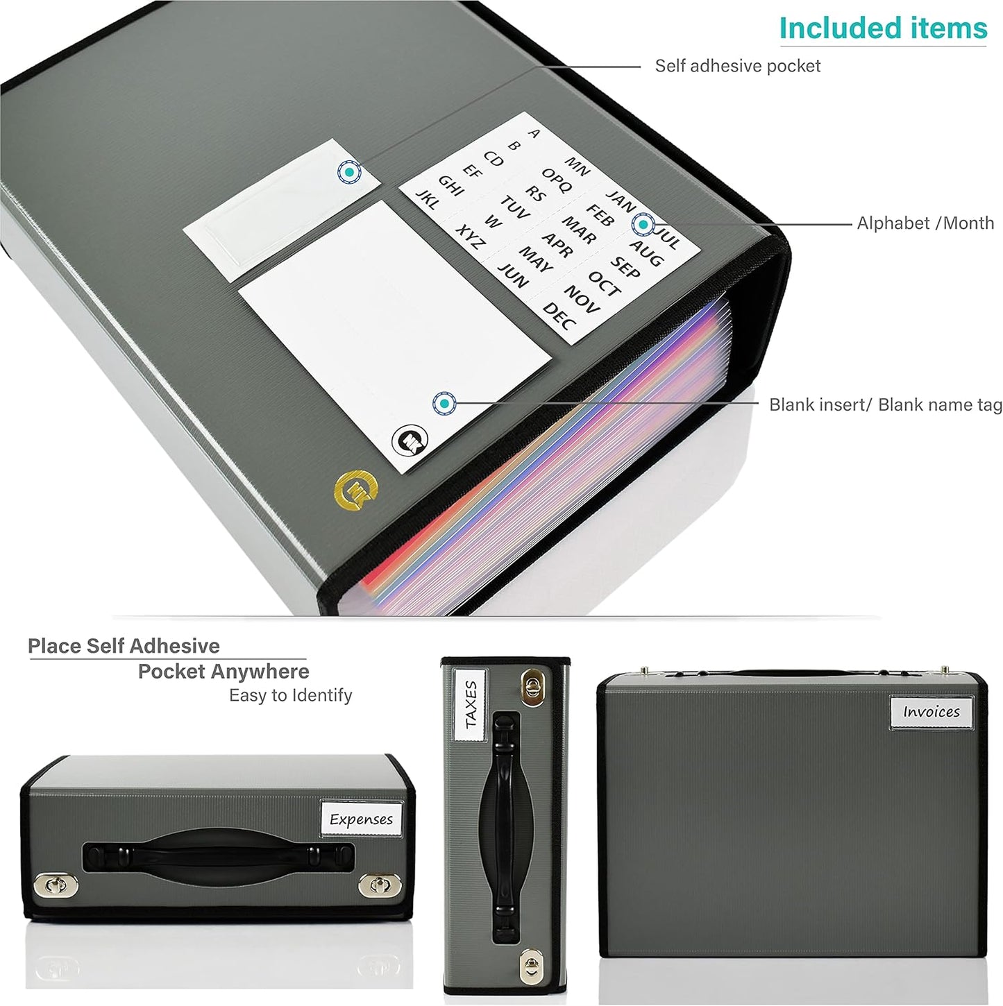 CNK Accordion File Folders with 24 Pockets Organizer for Document Paper Storage Folder Documents Expanding Binder Folio Pocket Receipt Filing Expandable Files Dividers Labels Letter Durable Handle