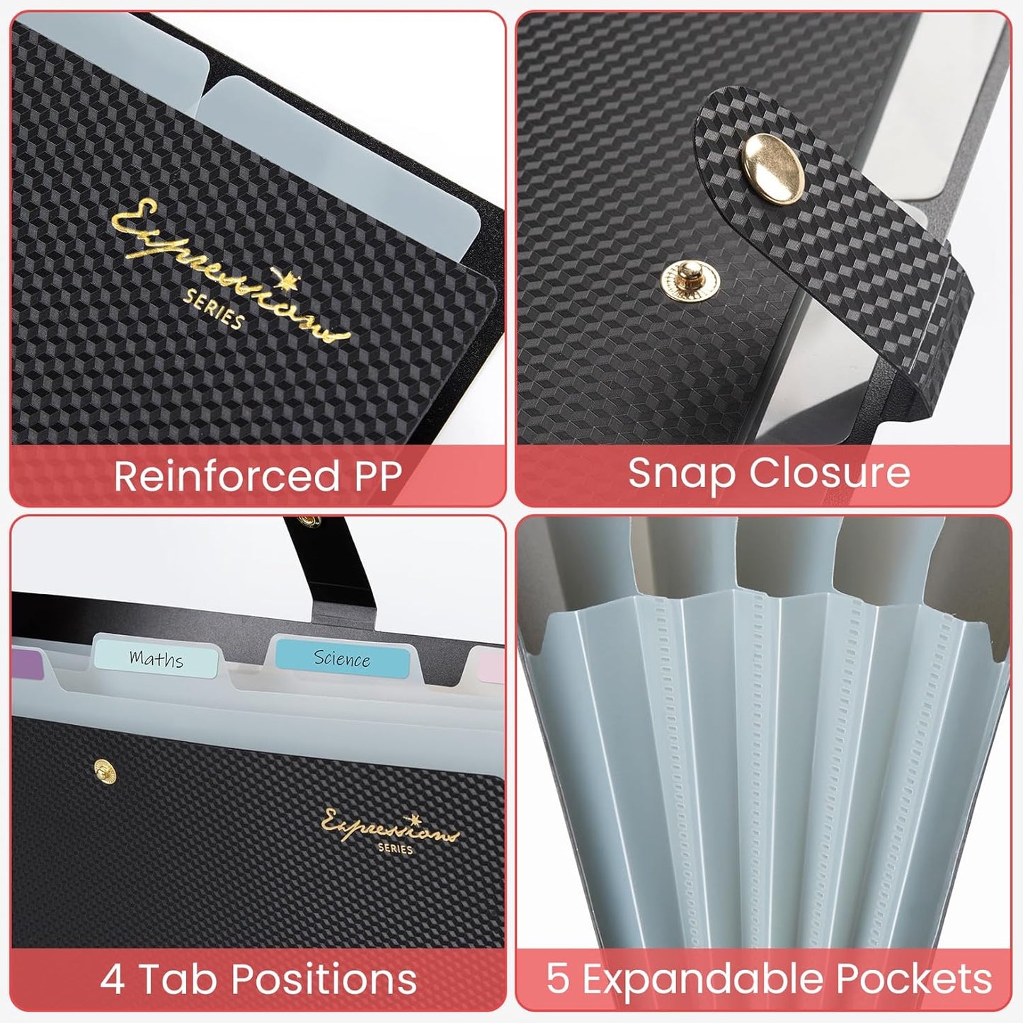 Sooez Expanding File Folder, Letter Size Accordion File Organizer, 5 Pocket Folders for Documents, Portable Filling Products for School Office Supplies, Navy Blue