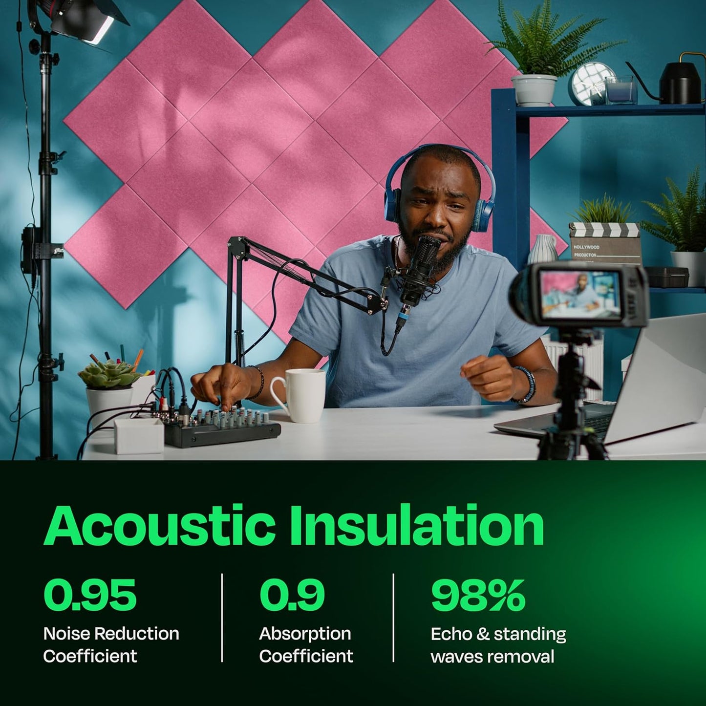 Acoustic Panels 12-Pack Soundproof Wall Panels 12"X12"X0.4" Sound Panels High Density Sound Dampening Panels - [Chic Pink Square]