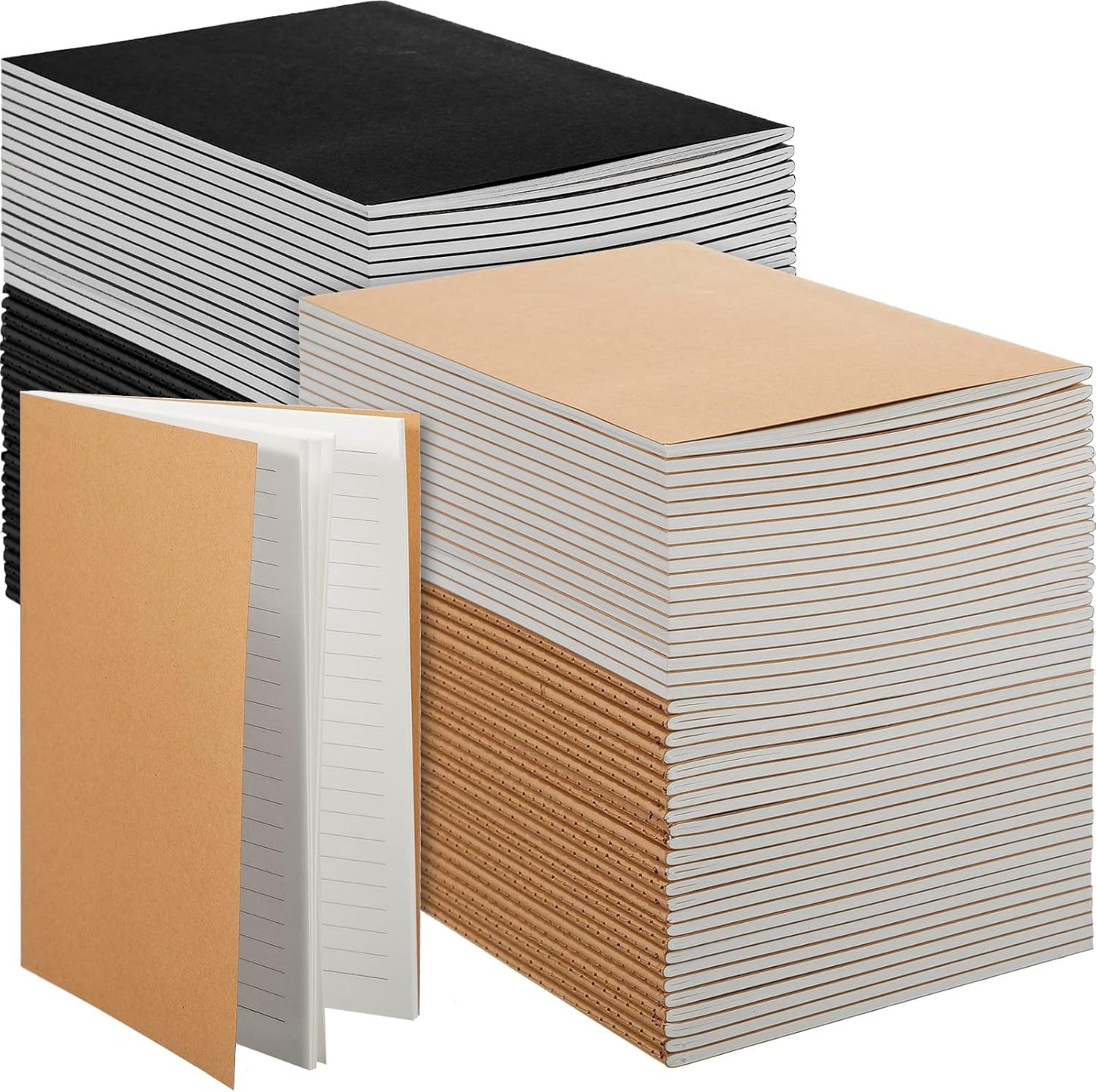100 Pcs Kraft Notebook Journals 5.5 Inch x 8.3 Inch A5 Softcover Notebooks Bulk for Writing Sketch Office Notepad with 60 Pages 30 Sheets (Multicolor,Lined)(Black, Brown,Lined)