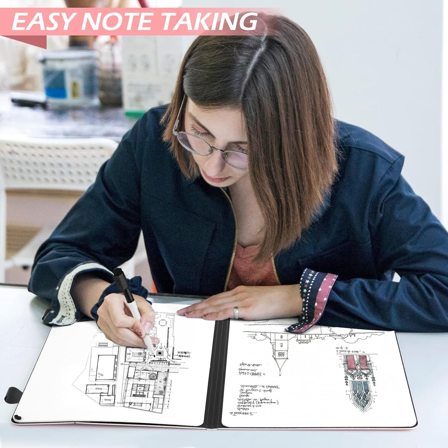 Mini Whiteboard 12"x9" Small White Board Dry Erase, Erasable Notebook Foldable Desk Whiteboard Holder Dry Erase Board, Office, Home, Travel, School, Portable (Pink)