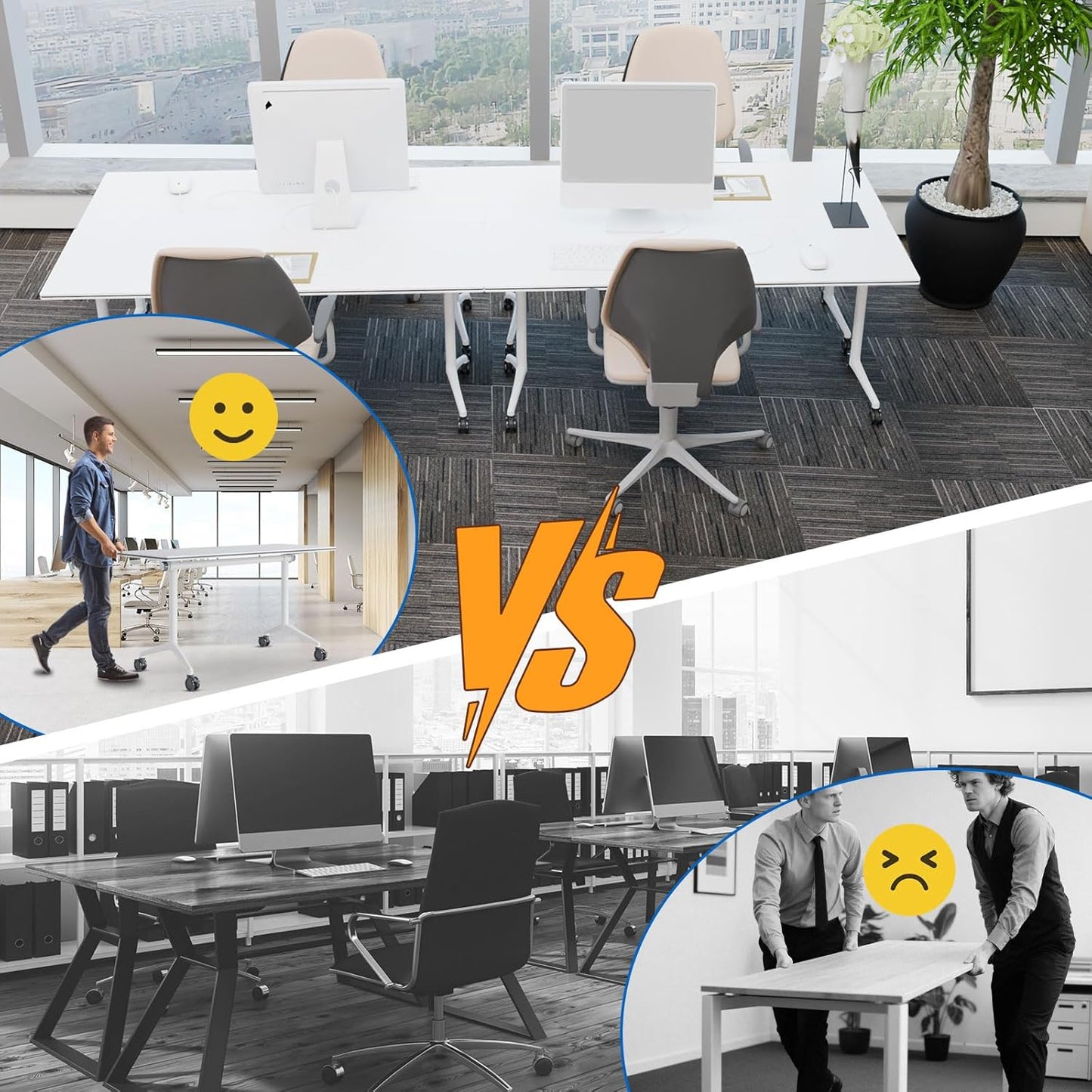 Conference Table, Folding Conference Desk Modern White, Seminar Table with Wheels, 2-10 People for Office, Meeting Break Room (2, 1915, 61IN)