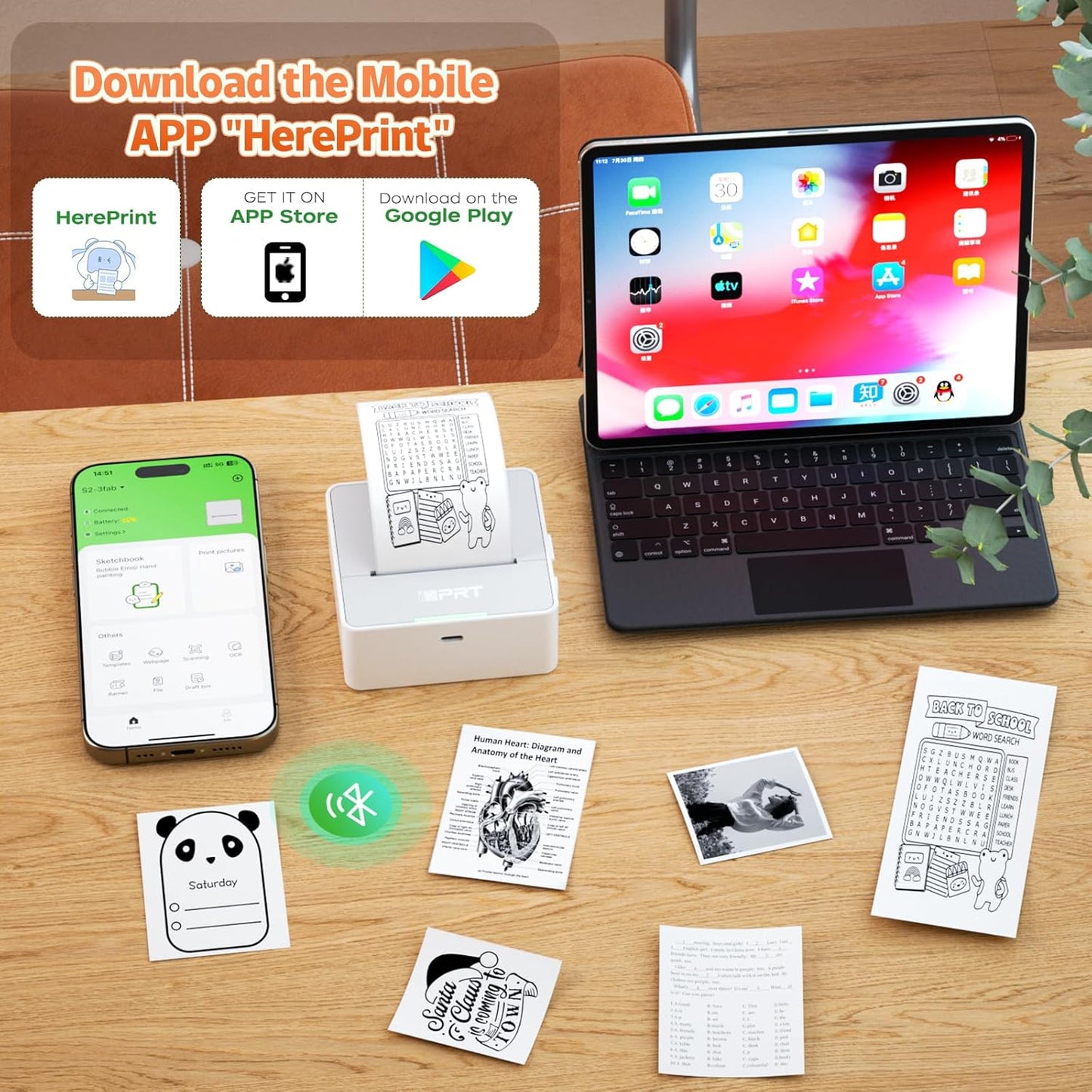 iDPRT Mini Printer with 1 Roll Sticker Paper, Portable Sticker Maker Machine Efficiently and Quickly, Thermal Printer for Study Notes, Pictures, DIY, Label, Free App with Multiple Templates, Gray