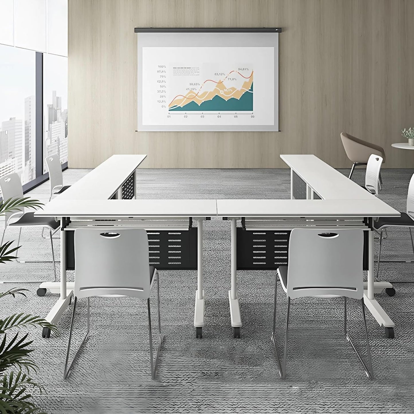 10Pack Conference Room Table, Folding Conference Table for Office Classroom, Mobile Training Tables with Casters Silent Wheels, Large Rectangular Convertible Modular Seminar Tables (10Pack L55.1in)