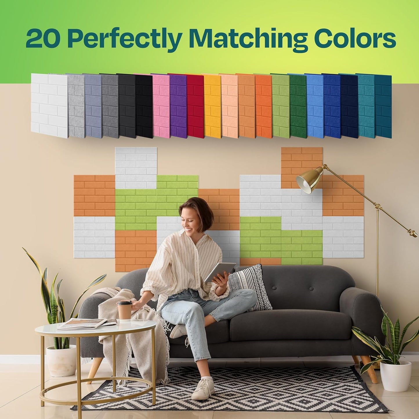 Acoustic Panels 18-Pack - Soundproof Wall Panels 12"X12"X0.4" Brick Style - Premium Sound Dampening - Easy Self-Adhesive Installation - White