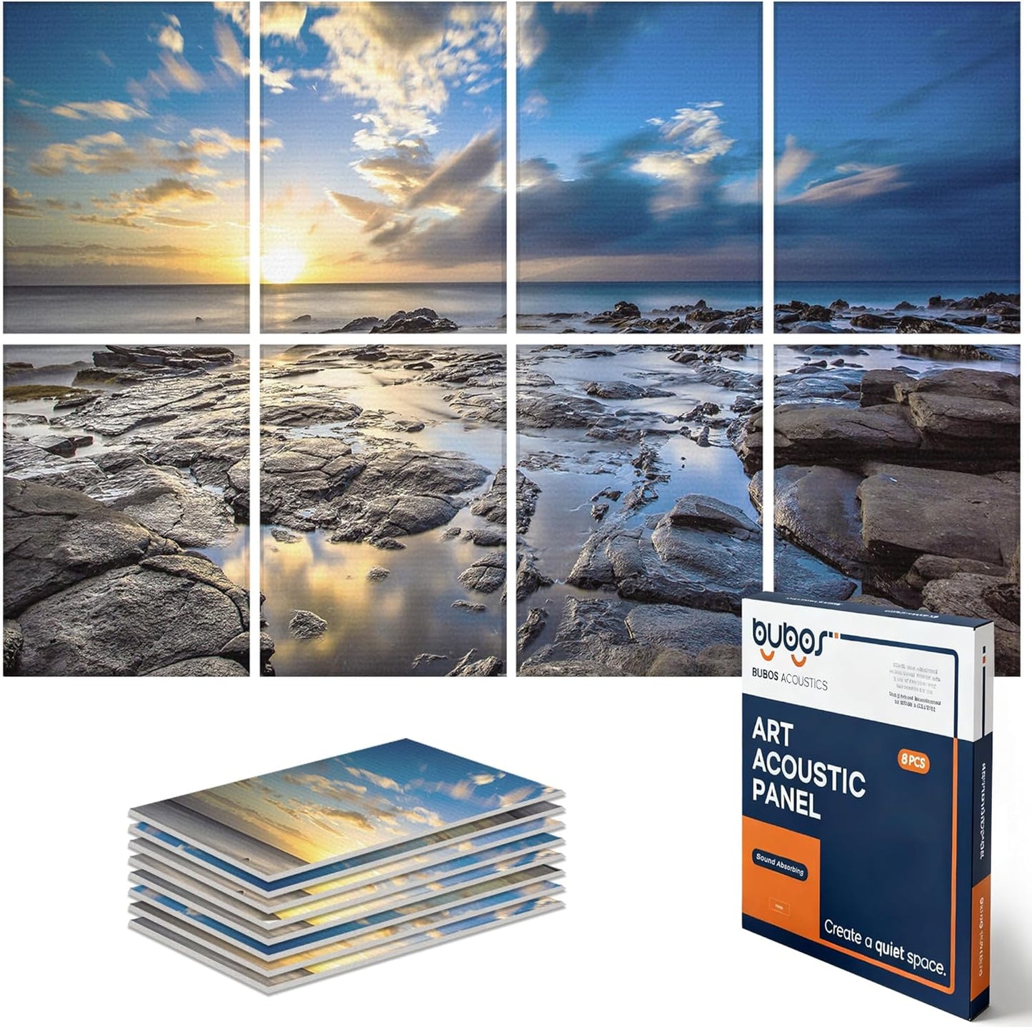 BUBOS 8 Pack Art Acoustic Panels Soundproof Wall Panel,47.2X31.4 Inches Sound Absorbing Panel,Self-adhesive Decorative Acoustical Wall Panels, Acoustic Treatment for Ceiling Home Office (Coastal rock)