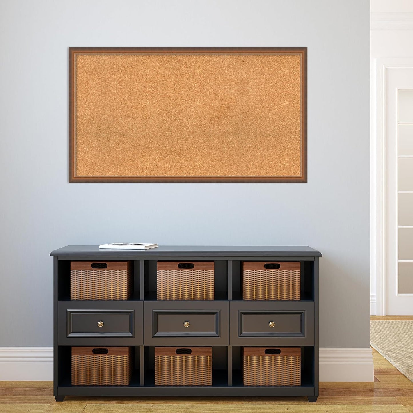 Amanti Art Natural Cork Board for Wall, 26x46 Vision Board with Bronze Frame, Oversize Corkboard Office Decor for Home Organization, Modern Corkboard Pinboard to Display Items for Home Organization