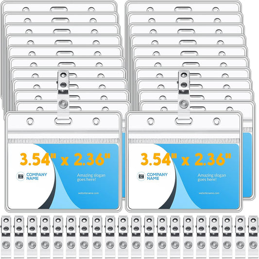 Zonon 150 Sets Name Badge Holders with Clip Clear on Name Tag Waterproof PVC ID Transparent Badge Holder with Resealable Zipper Seal Metal for Teacher Student Worker(Classic Clip)