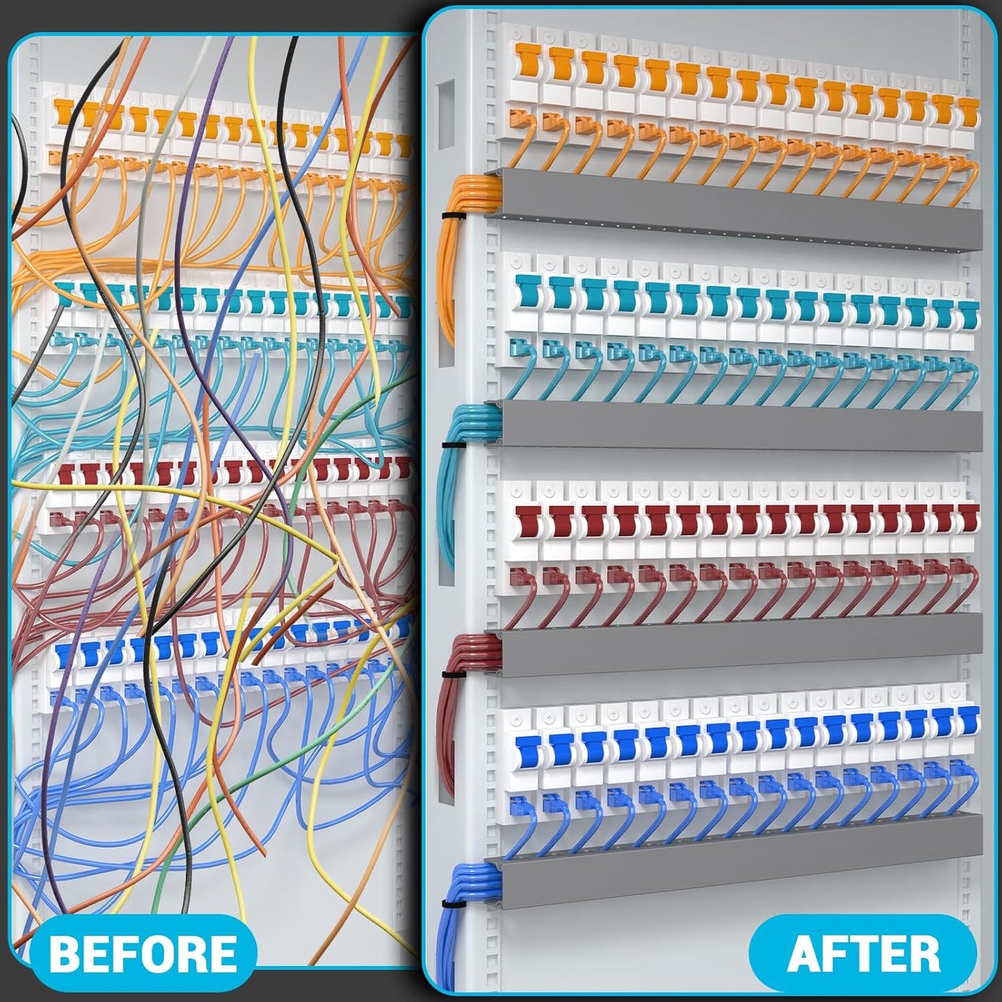 Open Slot Wire Duct Kit, 62.8"(4 x 15.7) Server Rack Cable Management, Cable Management Raceway for Hide Network HDMI VGA Cable, Wiring Raceway Cable Duct, Desk Wire Channel, 4 Pack, Grey