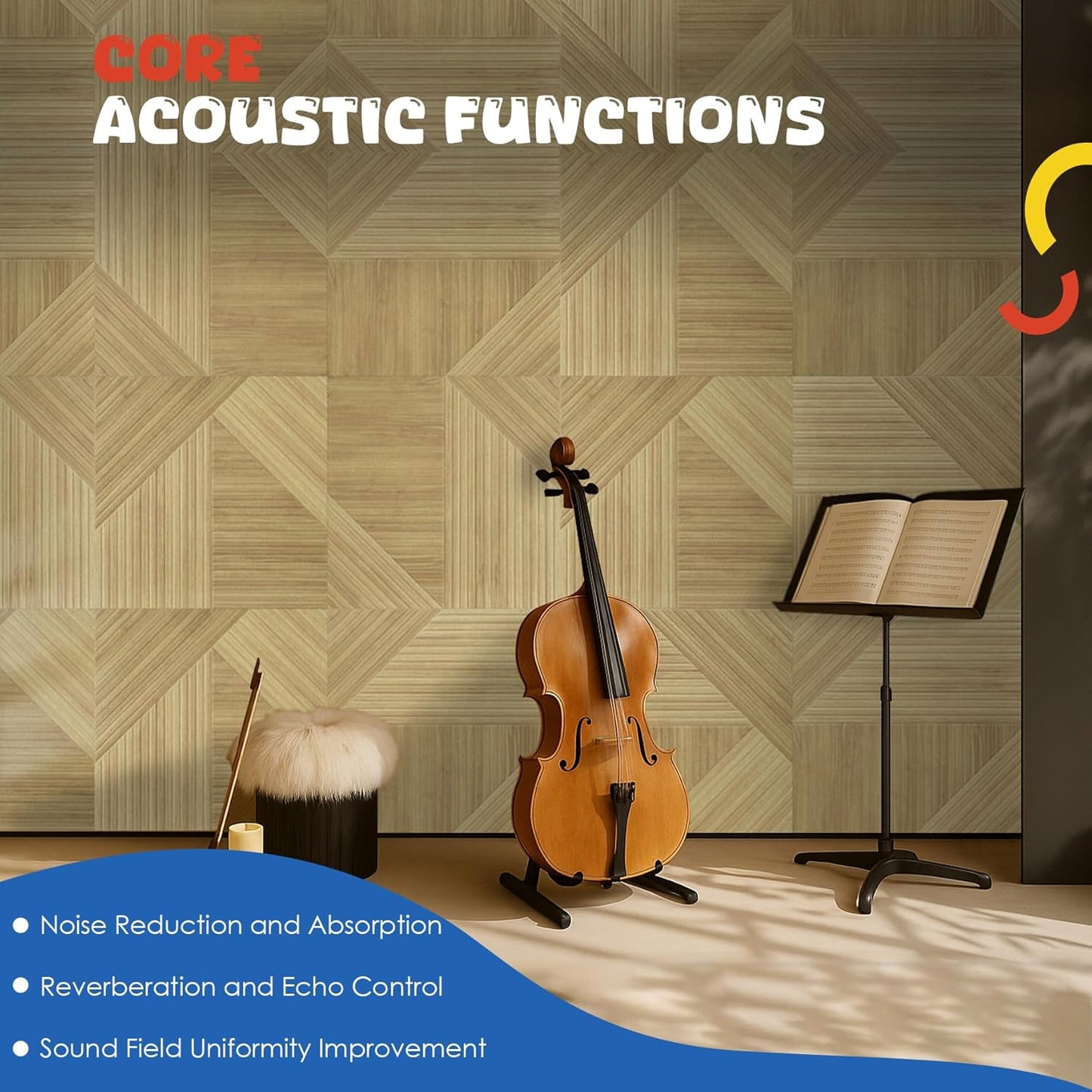 Large Acoustic Panels 6 Pack,Soundproof Wall Panels 23.6 x 23.6 Inches,Decorative Sound Panels,Self-Adhesive Acoustic Wall Panels for Home Studio Office, Harmony Geometric