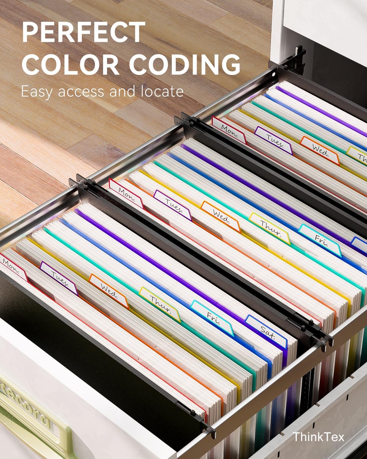 ThinkTex Plastic Expanding Hanging File Folders, 7 Innovative 1.2" Accordion Pockets, Large Capacity, Multi-Color Tabs, Legal Size for Filing Cabinet - 1 Pack