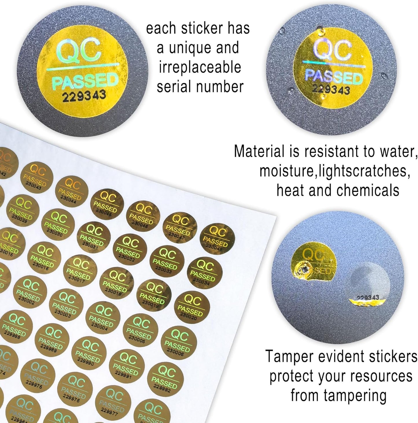 2300pcs 0.39 inch QC Passed Tamper Proof Stickers Silver High Security Tamper Evident Warranty Void Hologram Labels w/Unique Sequential Serial Numbering