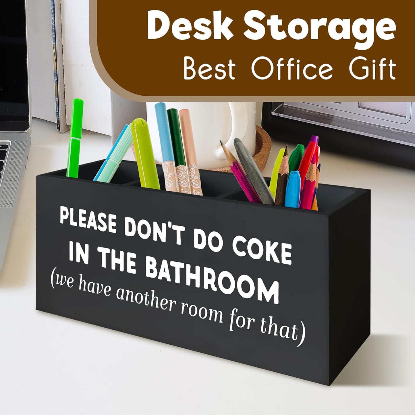 Funny Bathroom Decor Signs Please Don't Do Coke in The Bathroom Shelf Decor, Funny Desk Pen Holder, Funny Signs Office Wooden Pen Holder