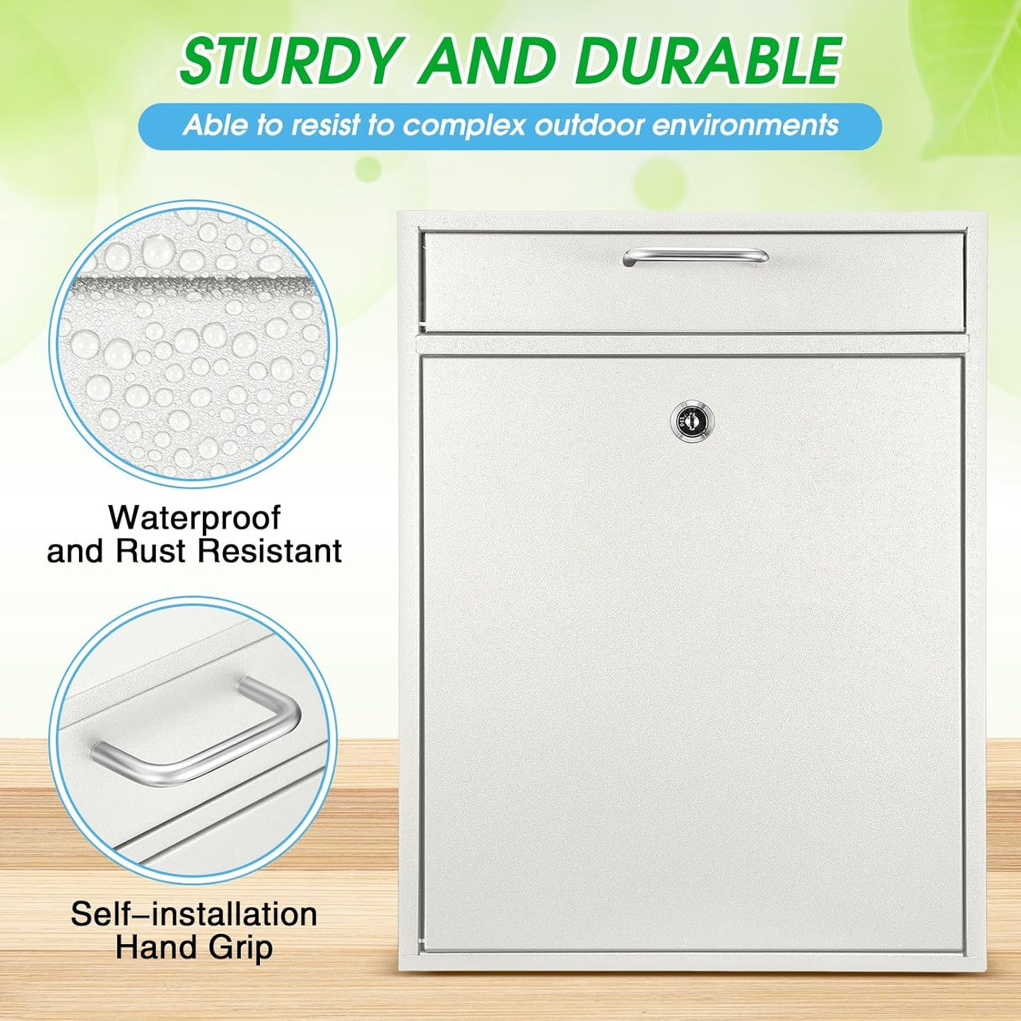 Locking Mailbox with Key for Outdoor 18 x 15 x 7 Inches Large Wall Mount Mail Box with Lock Security Mail Drop Metal Collection Boxes Hanging Secure Postbox(Creamy White)