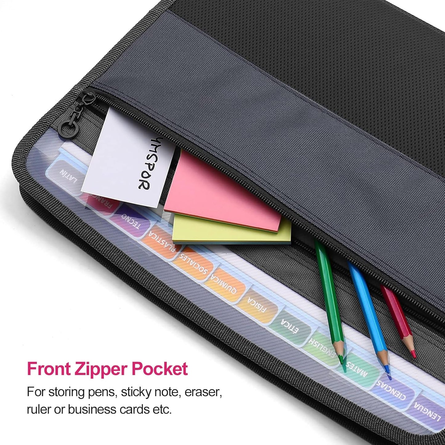 MEGREZ Expanding File Folder with 13 Pockets, 2 Pack A4 Paper File Folder with Zipper Color Labels, Waterproof Accordion File Folder Organizer for Home Office, Black(2 Pack)