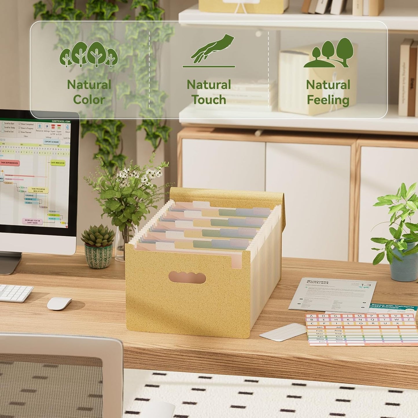 Accordion File Organizer, 26 Pockets Wheat Straw Expanding File Folder, Monthly Bill Receipt Organizer, A-Z Tabs, 100% BPA Free, Return to Nature, Healthy Living, Letter/A4 Size-Wheat Yellow