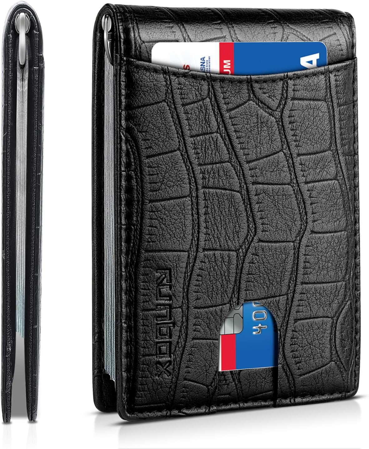 Slim Money Clip Wallets for Men RFID Blocking 11 Card Holder Minimalist Small Thin Carbon Leather Bifold Mens Front Pocket Wallet Gift Box