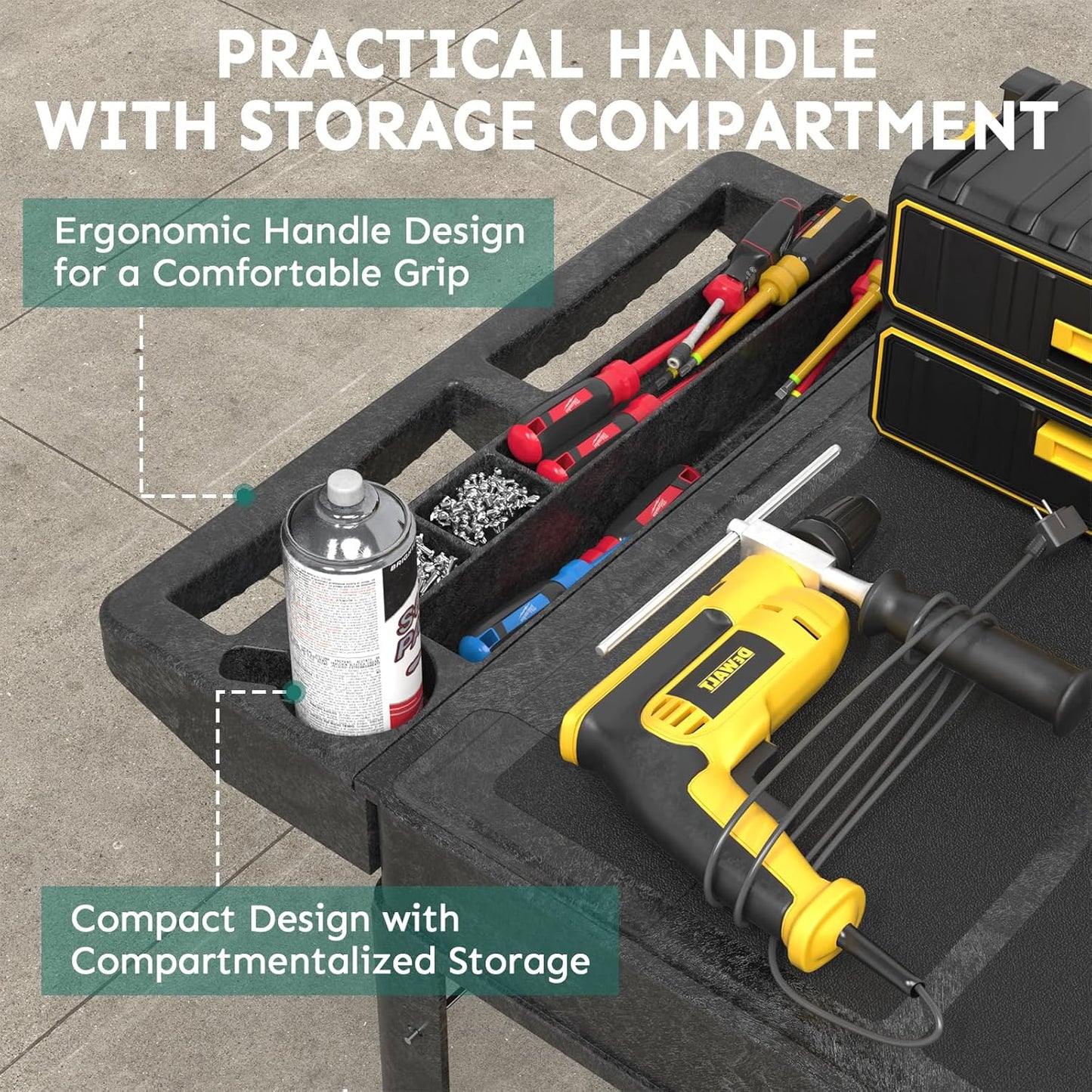 Utility Cart on Wheels, Heavy Duty Large Flat Top Rolling Service Cart, 46 x 25 Inch Work Carts, 2 Shelf 1000 lbs Capacity Plastic Tool Cart, for Warehouse, Garage, Cleaning, Black