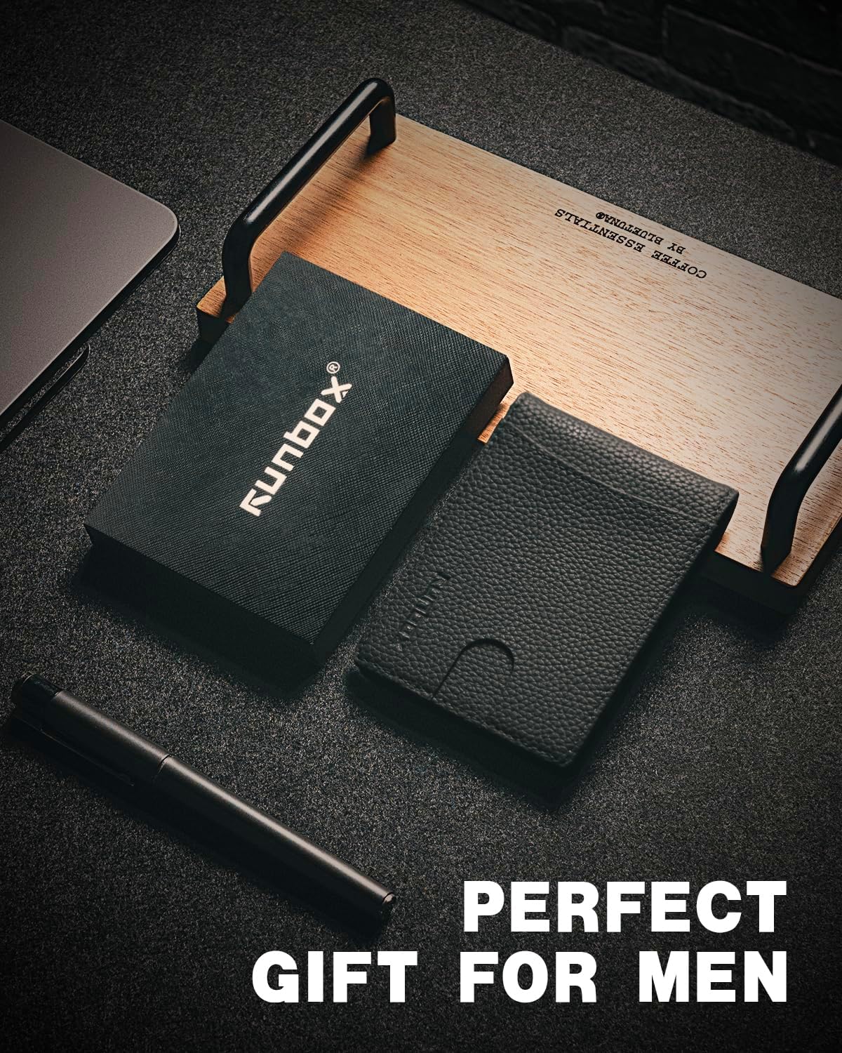 RUNBOX Money Clip Slim Wallets for Men RFID Blocking 11 Card Holder Minimalist Small Leather Bifold Men's Front Pocket Wallet Gift Box