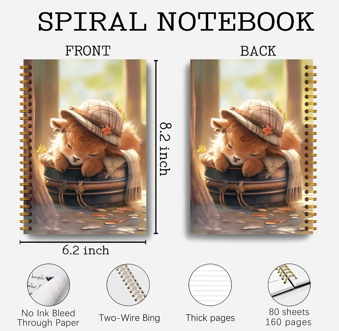 Cute Highland Cow Notebook - Western Cow Notebook, Highland Cow Office Supplies, Highland Cow Gifts, Cow Lover Gifts, Cute Cow Stuff, Funny Sleeping Highland Cow Spiral Notebook 5.5x8.3
