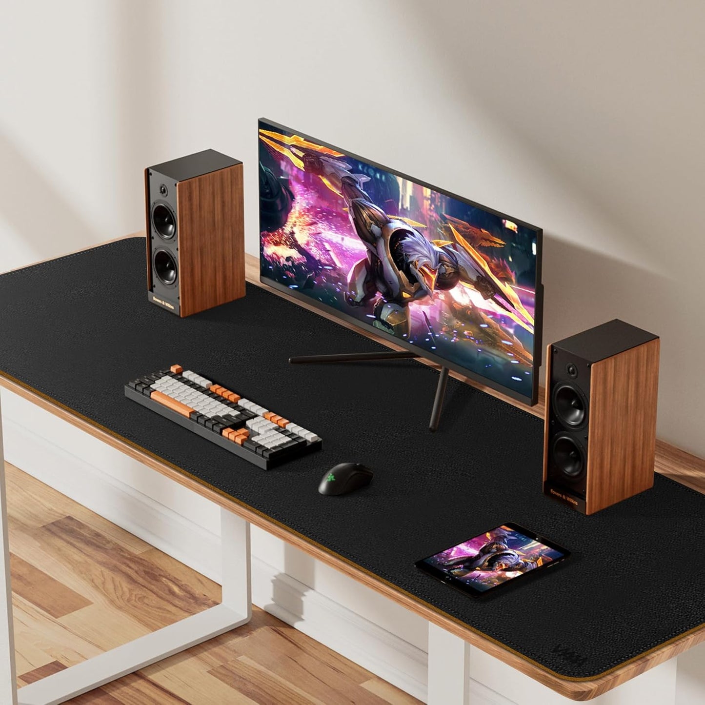 Vyaaa Cork & Leather Desk Mat, 55" x 15.7" Dual Sided Leather Desk Pad, Waterproof Extra Large Desk Mat, Large Mouse Pad，Desk Mats on top of Desks for Home or Office (Black)