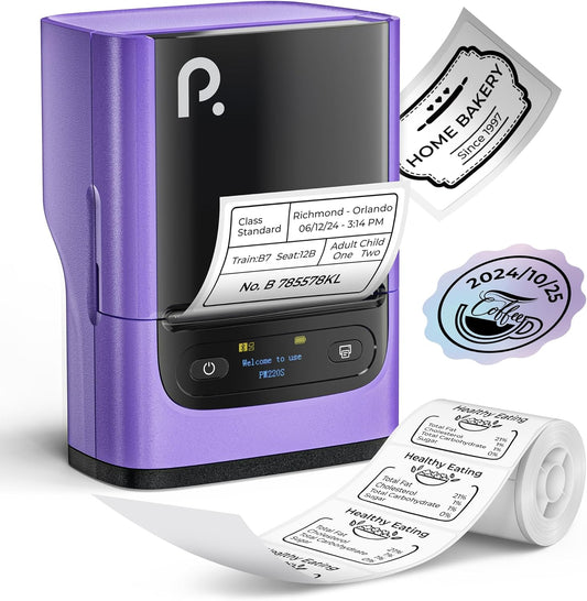 POLONO PM220S Label Maker Machine with Tape, 2 Inch Bluethooth Portable Thermal Label Printer for Small Business, Office, Home, Address, Logo Label, Sticker Printer for Phone/Tablet/PC, Purple