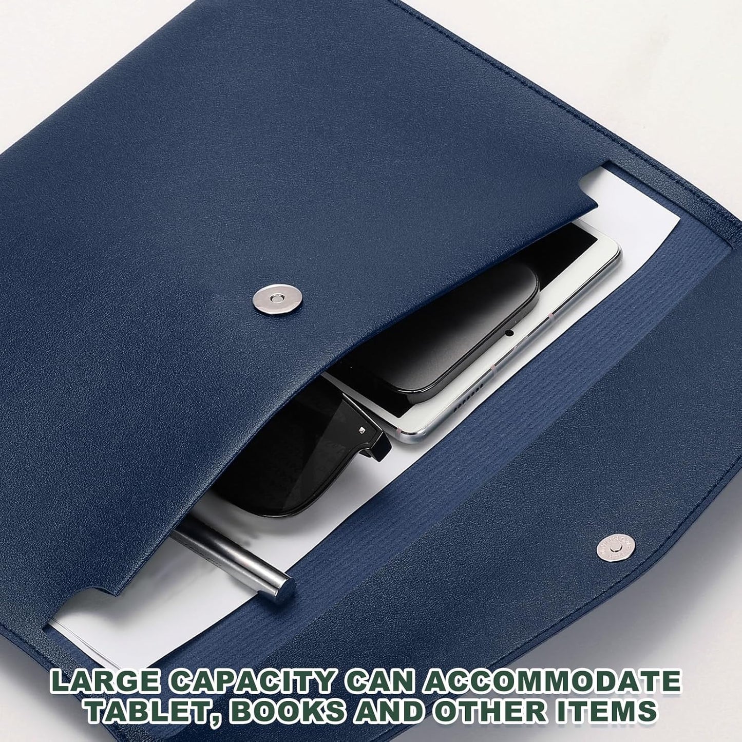 PATIKIL PU Leather A4 File Folder, Document Holder Filing Organizer Portfolio Envelope Folder Case with Snap Closure for Letter Receipt Style 2, Navy Blue